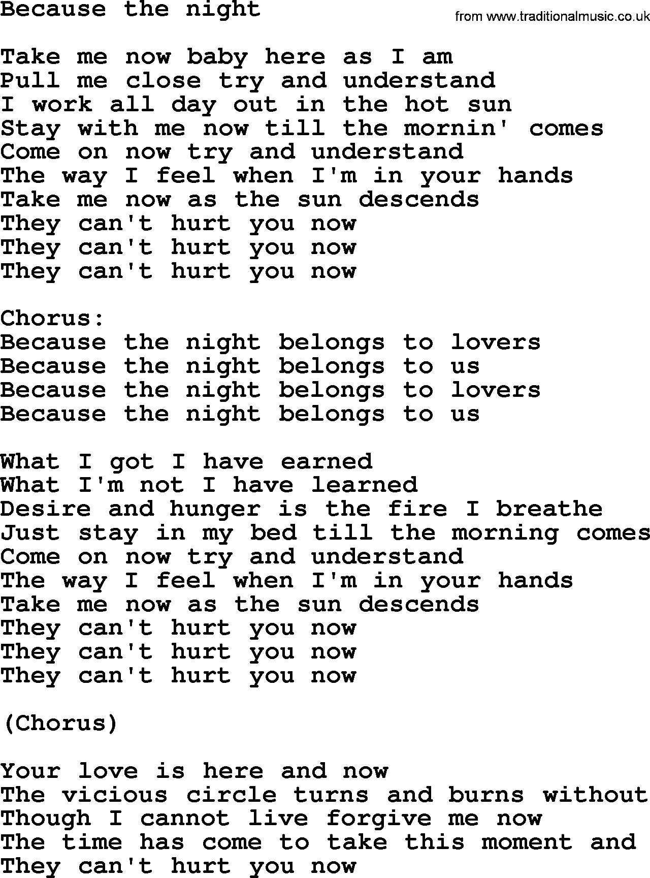 Bruce Springsteen song: Because The Night lyrics