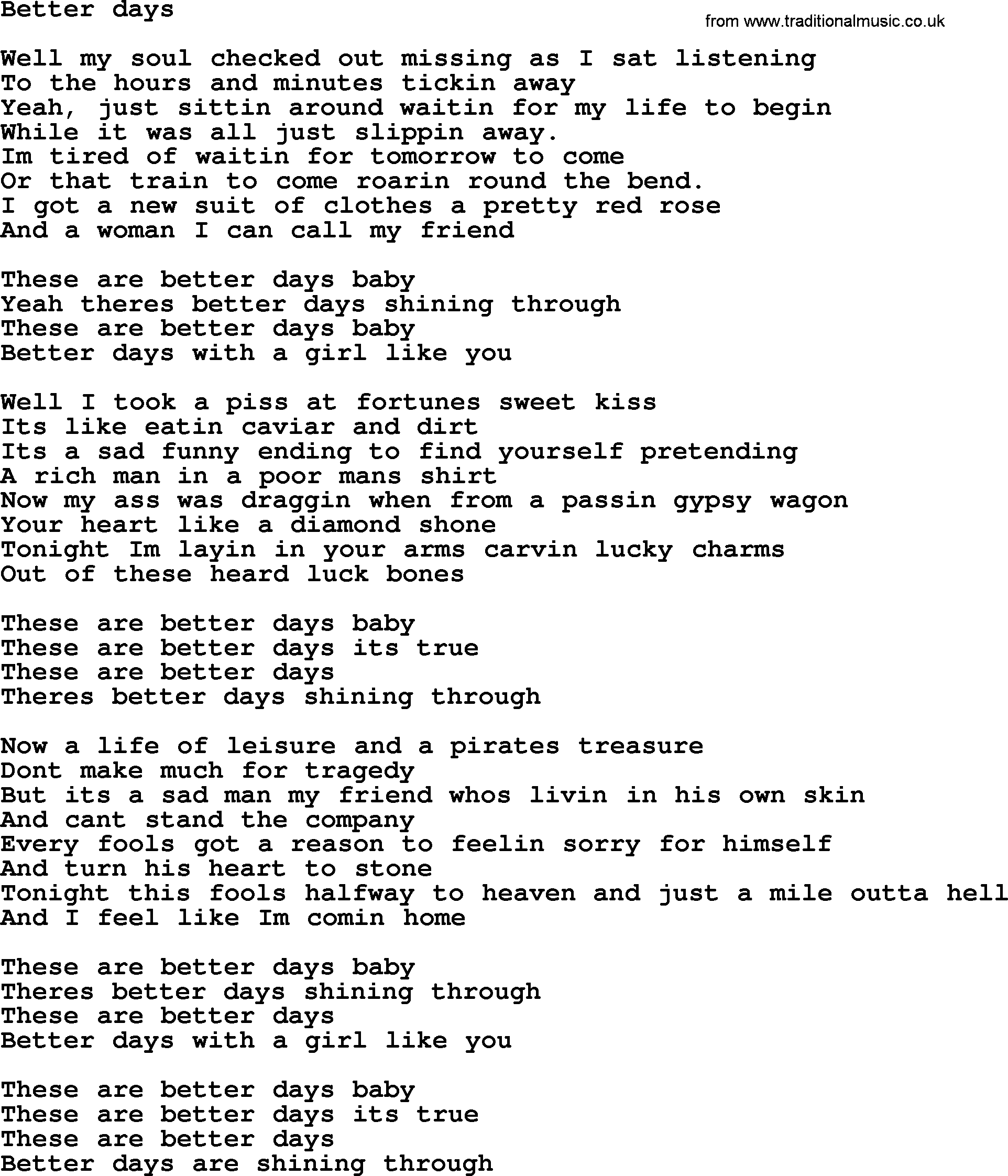 Bruce Springsteen song: Better Days lyrics