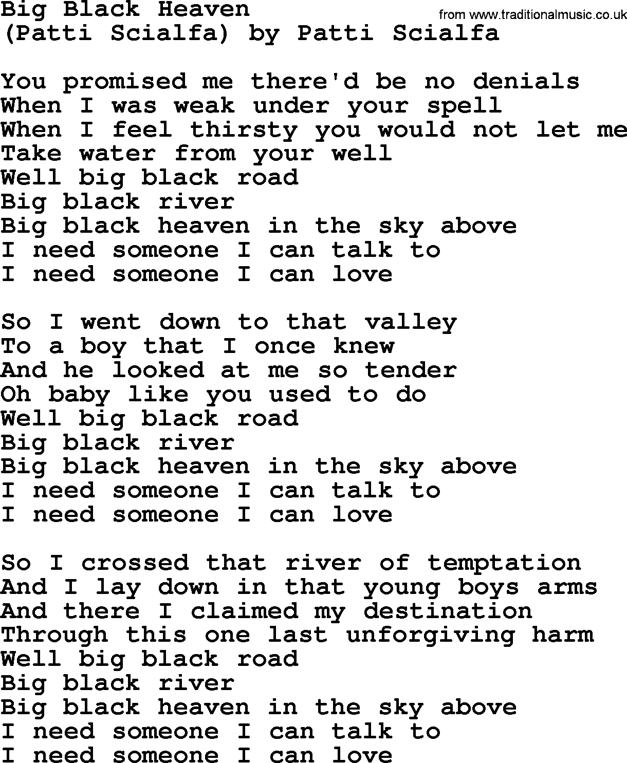 Bruce Springsteen song: Big Black Heaven lyrics