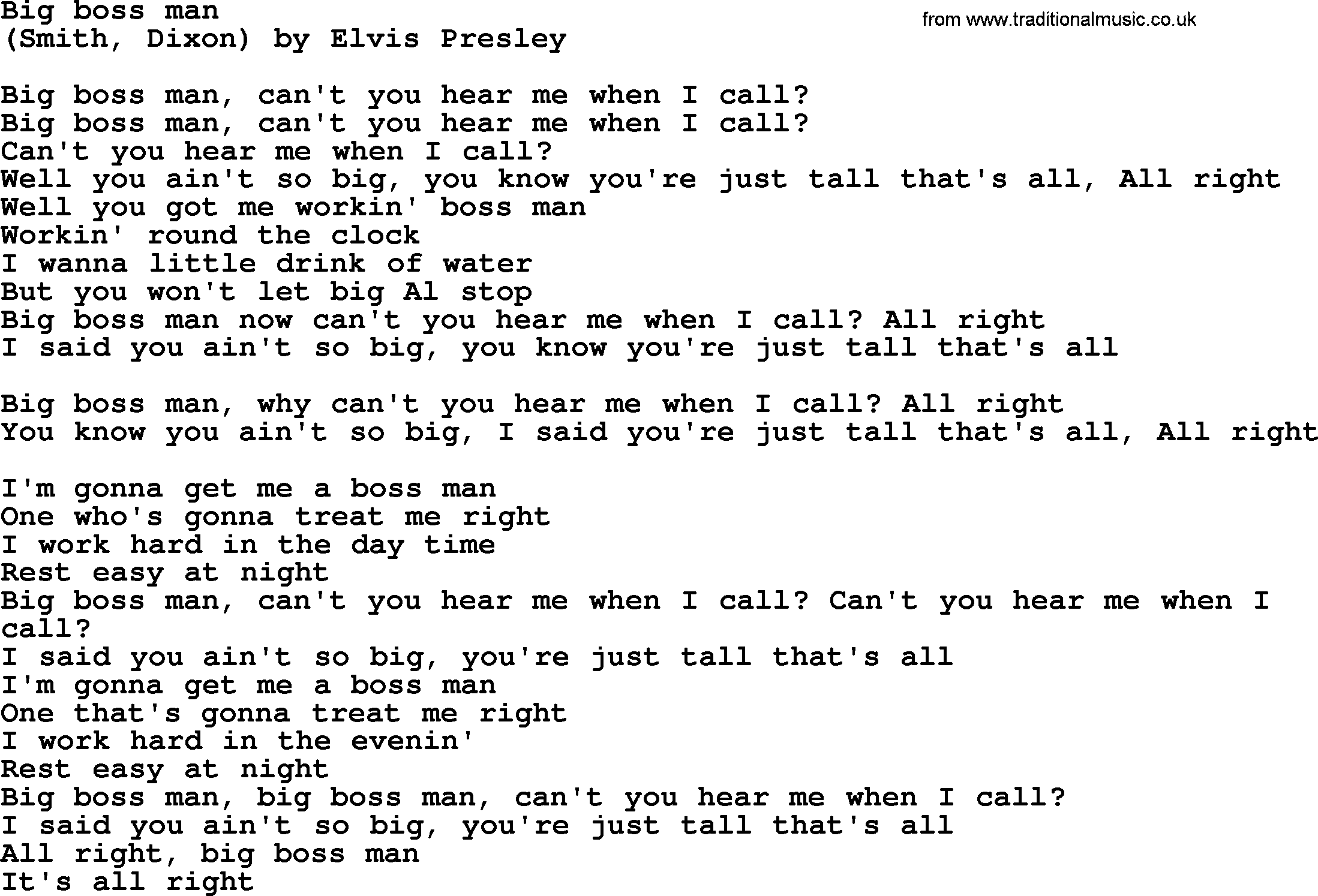 Bruce Springsteen song: Big Boss Man lyrics