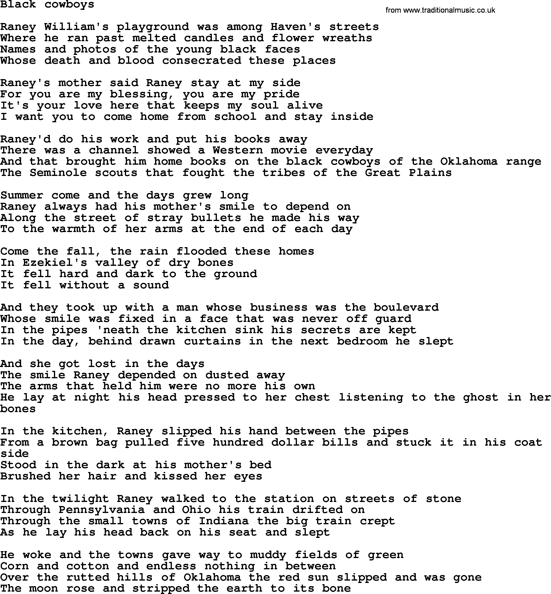 Bruce Springsteen song: Black Cowboys lyrics