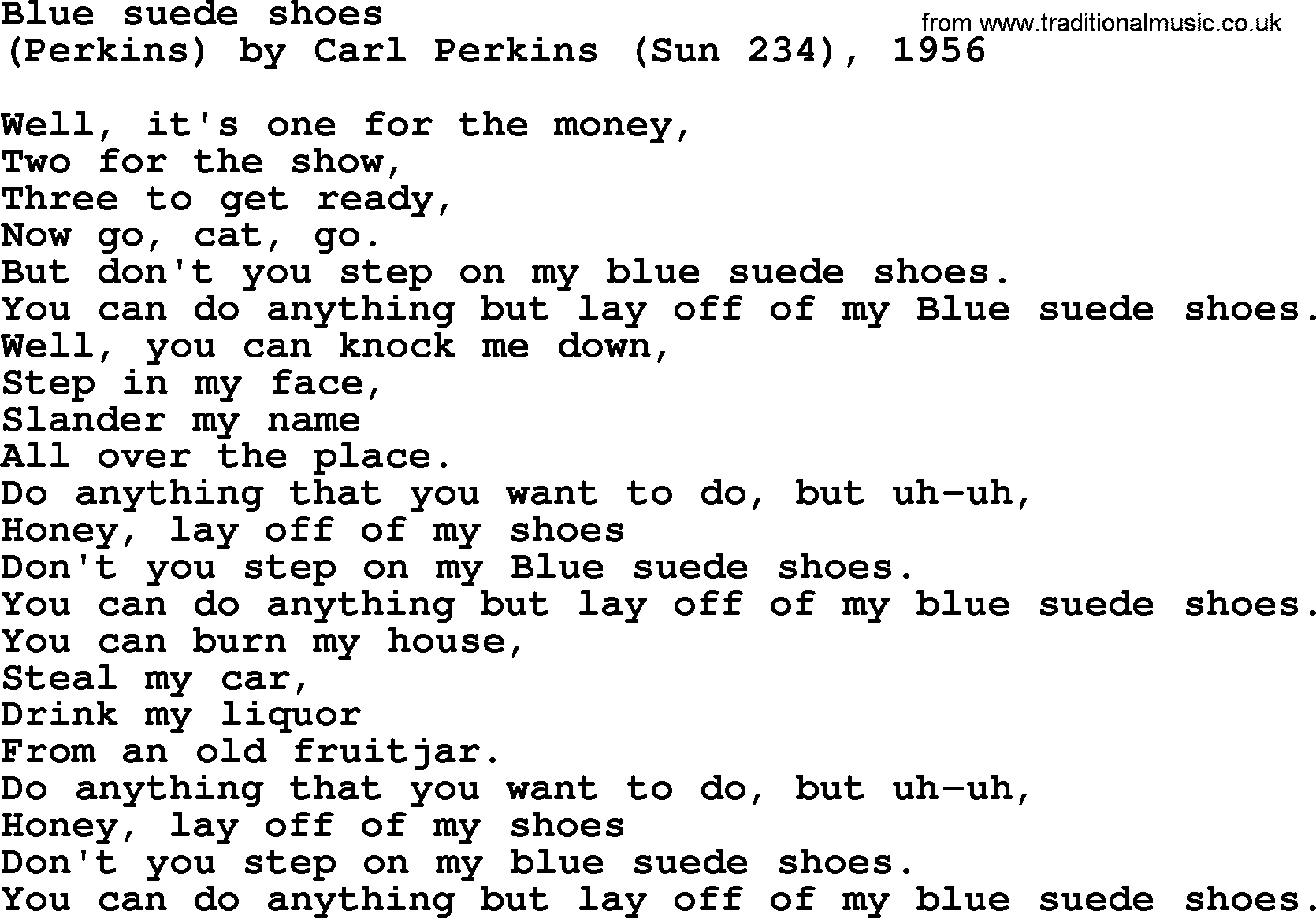 Bruce Springsteen song: Blue Suede Shoes lyrics