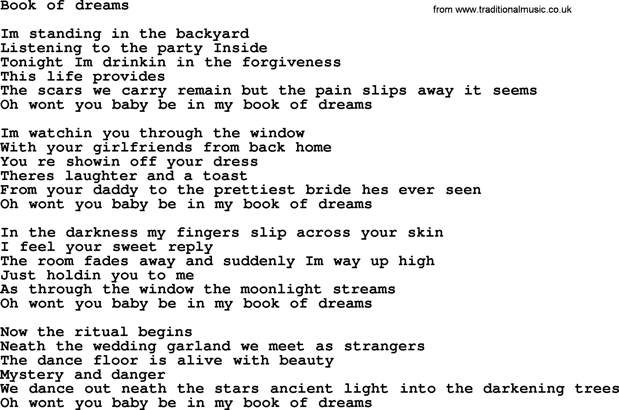 Bruce Springsteen song: Book Of Dreams lyrics