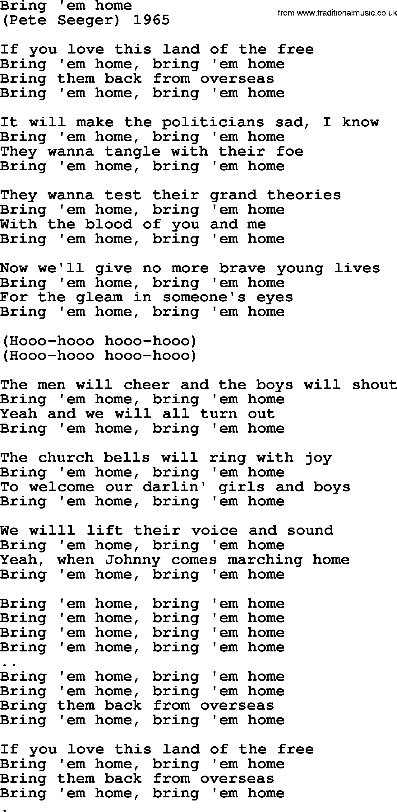 Bruce Springsteen song: Bring 'em Home lyrics