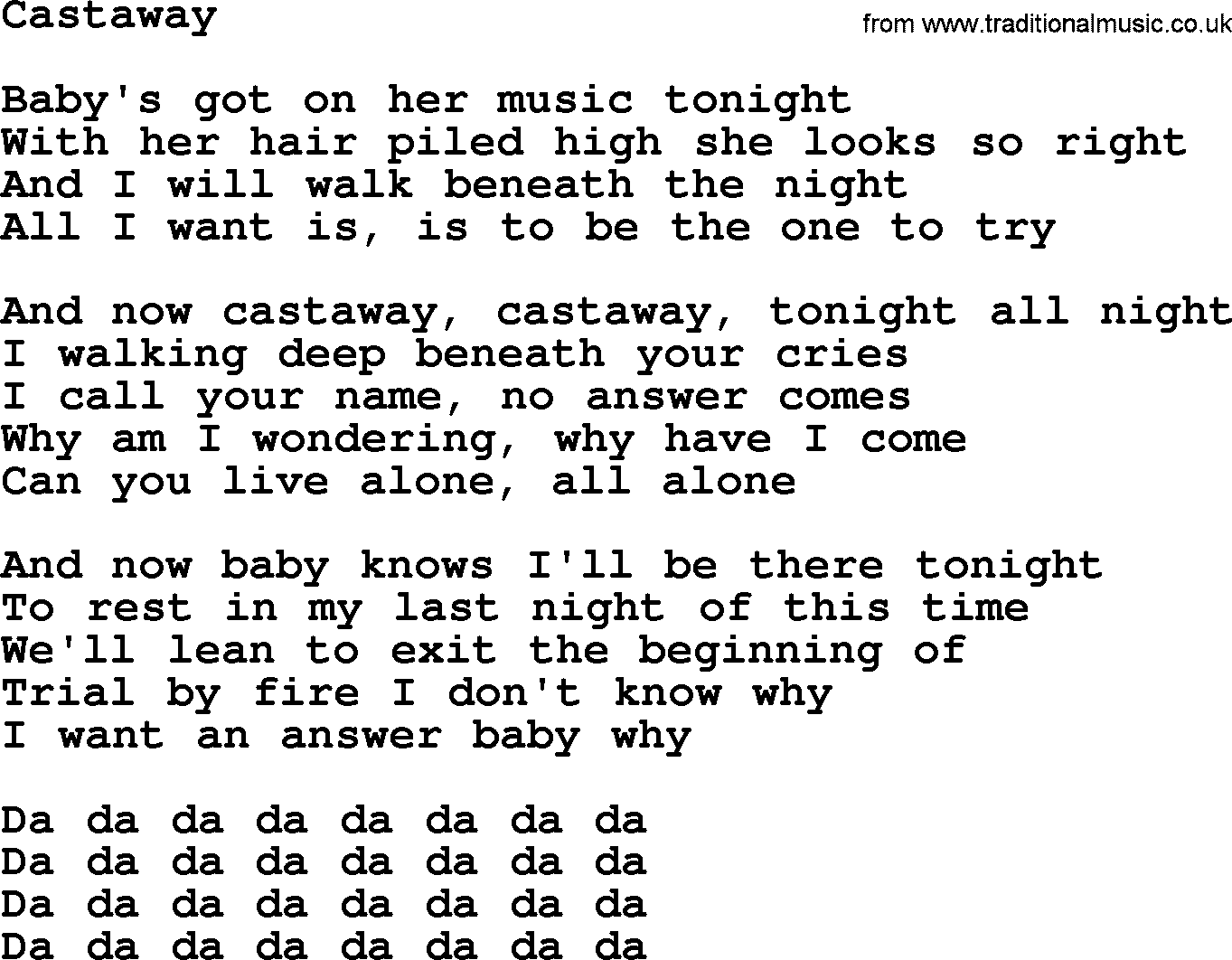 Bruce Springsteen song: Castaway lyrics