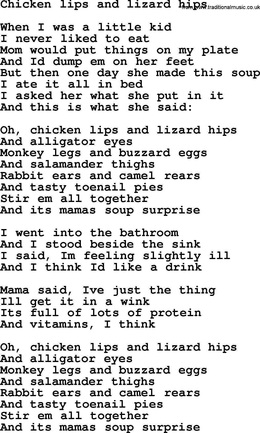 Bruce Springsteen song: Chicken Lips And Lizard Hips lyrics