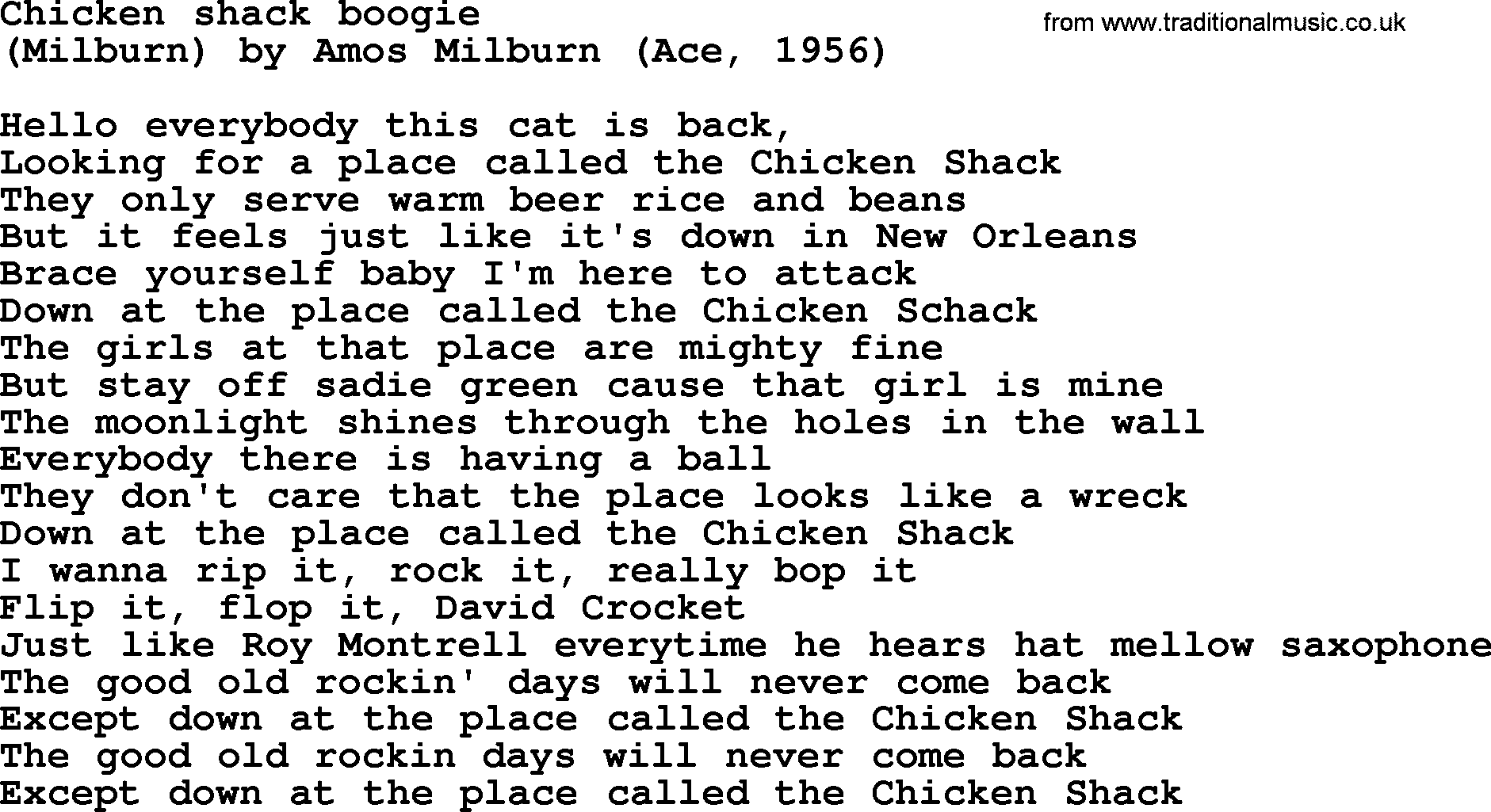 Bruce Springsteen song: Chicken Shack Boogie lyrics