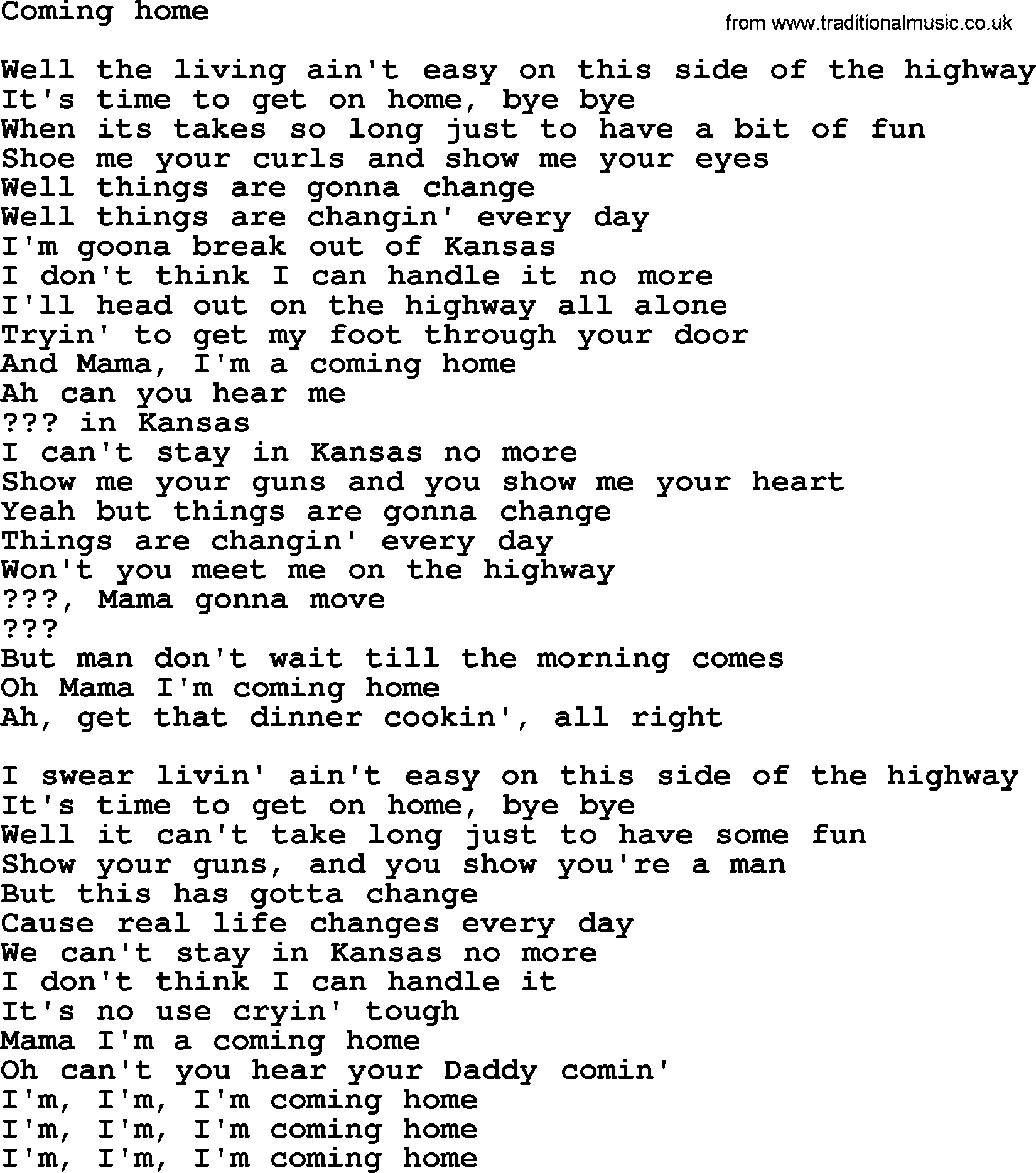 Bruce Springsteen song: Coming Home lyrics