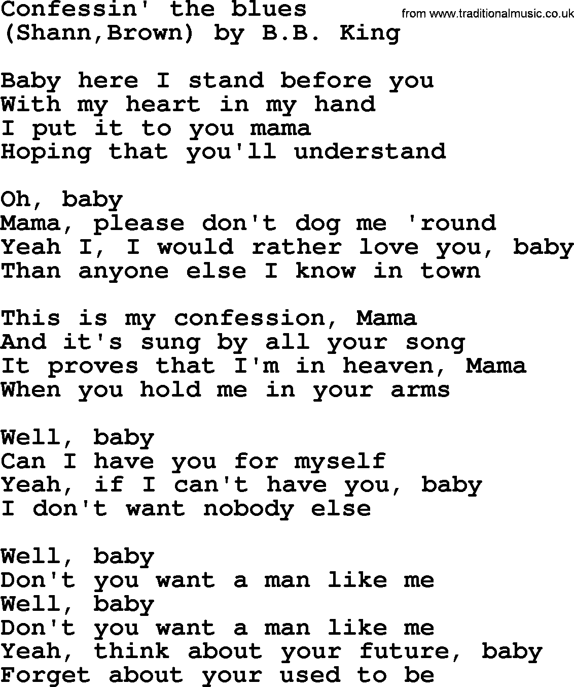 Bruce Springsteen song: Confessin' The Blues lyrics