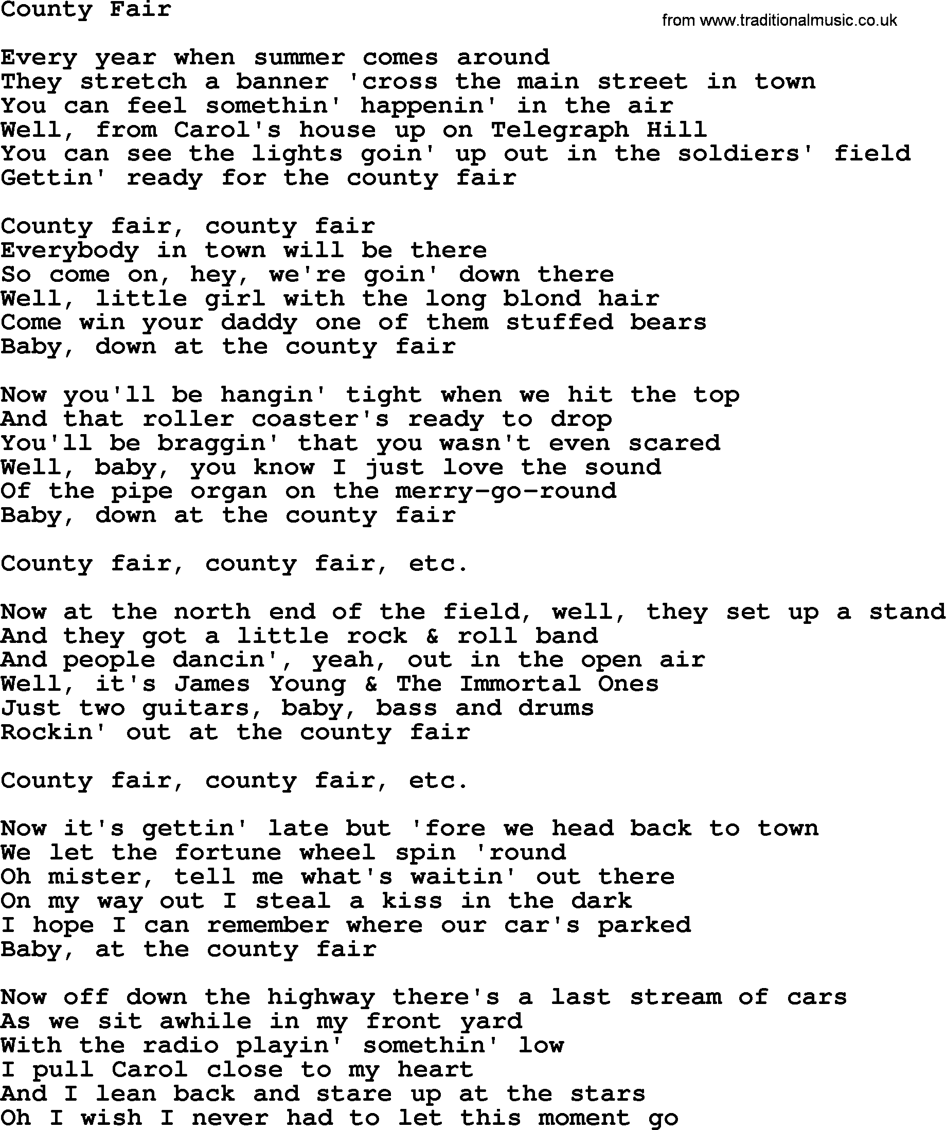 Bruce Springsteen song: County Fair lyrics