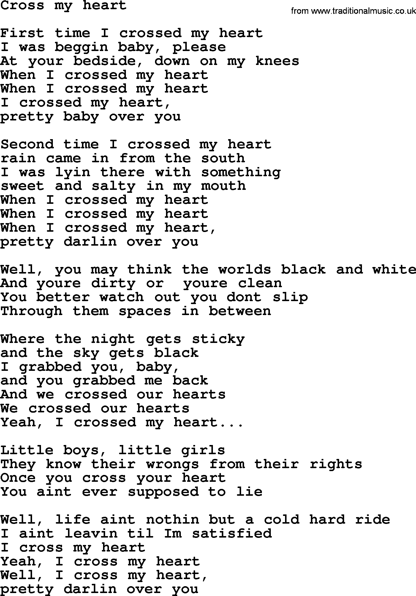 Bruce Springsteen song: Cross My Heart lyrics