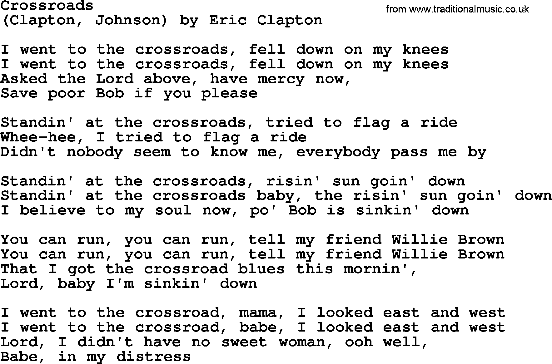 Bruce Springsteen song: Crossroads lyrics