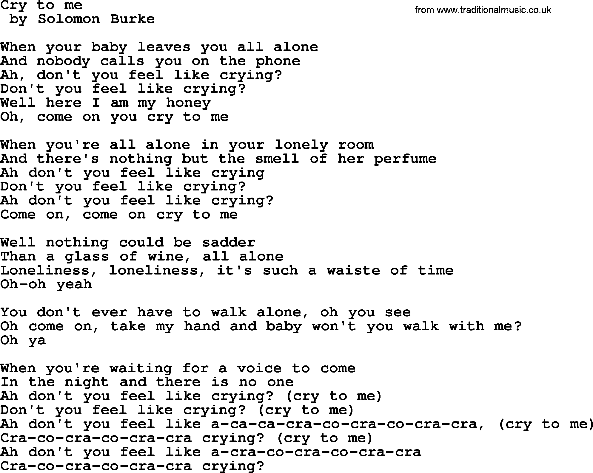 Bruce Springsteen song: Cry To Me lyrics
