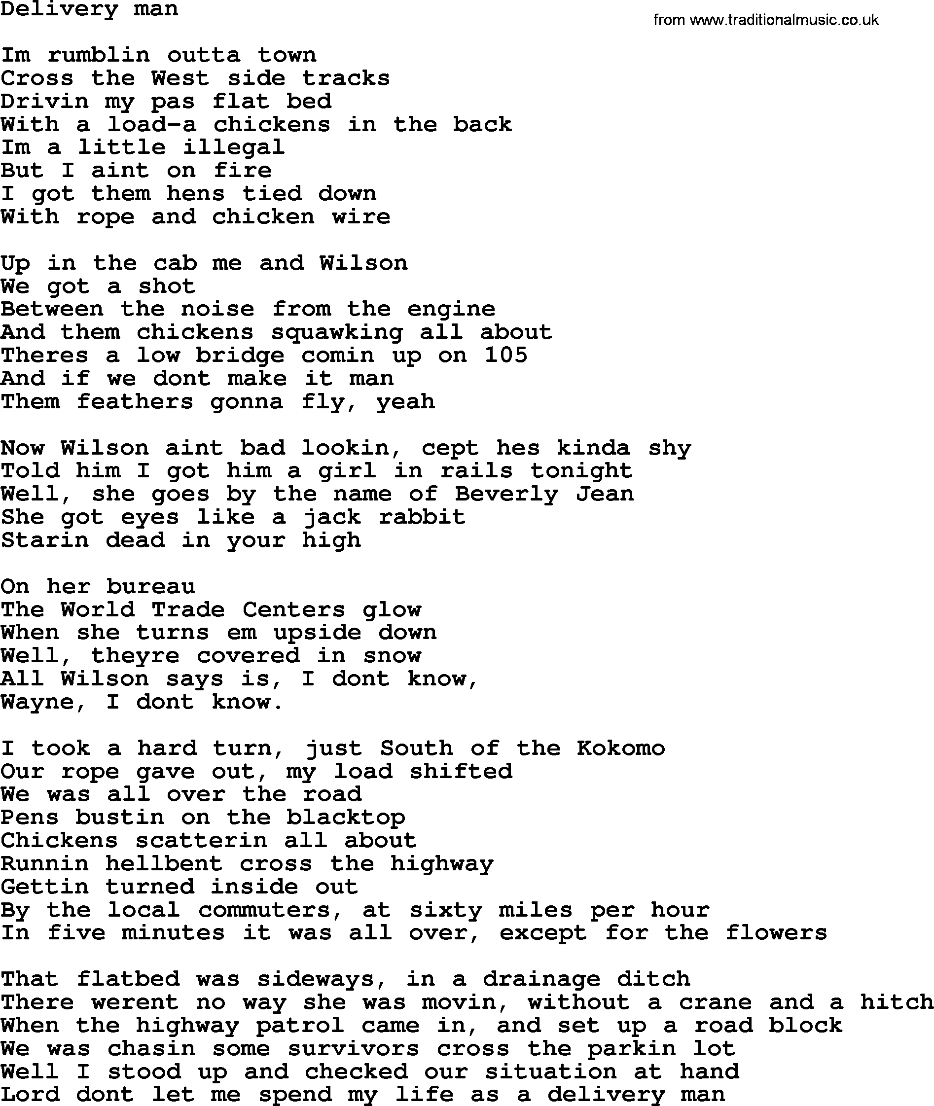 Bruce Springsteen song: Delivery Man lyrics