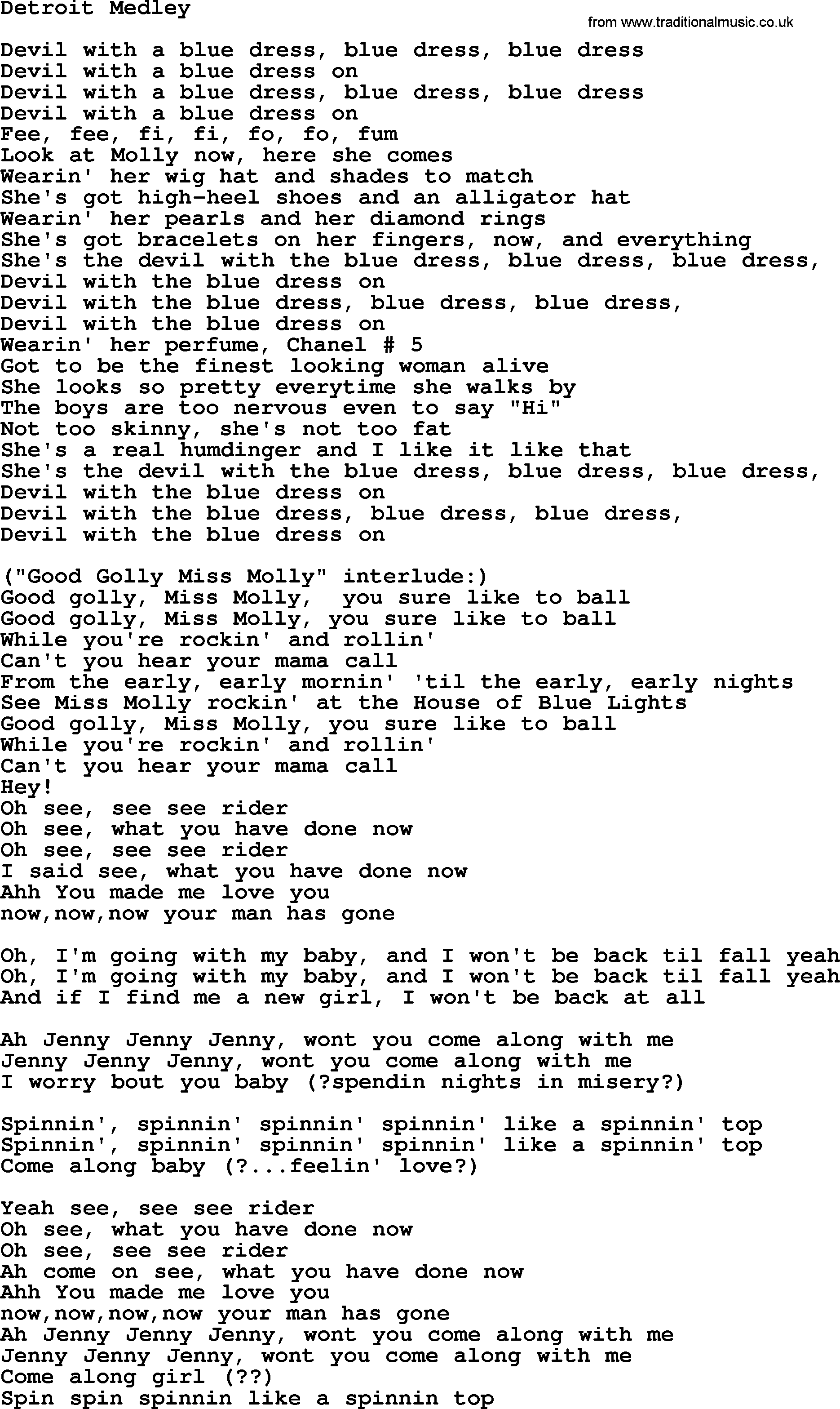 Bruce Springsteen song: Detroit Medley lyrics