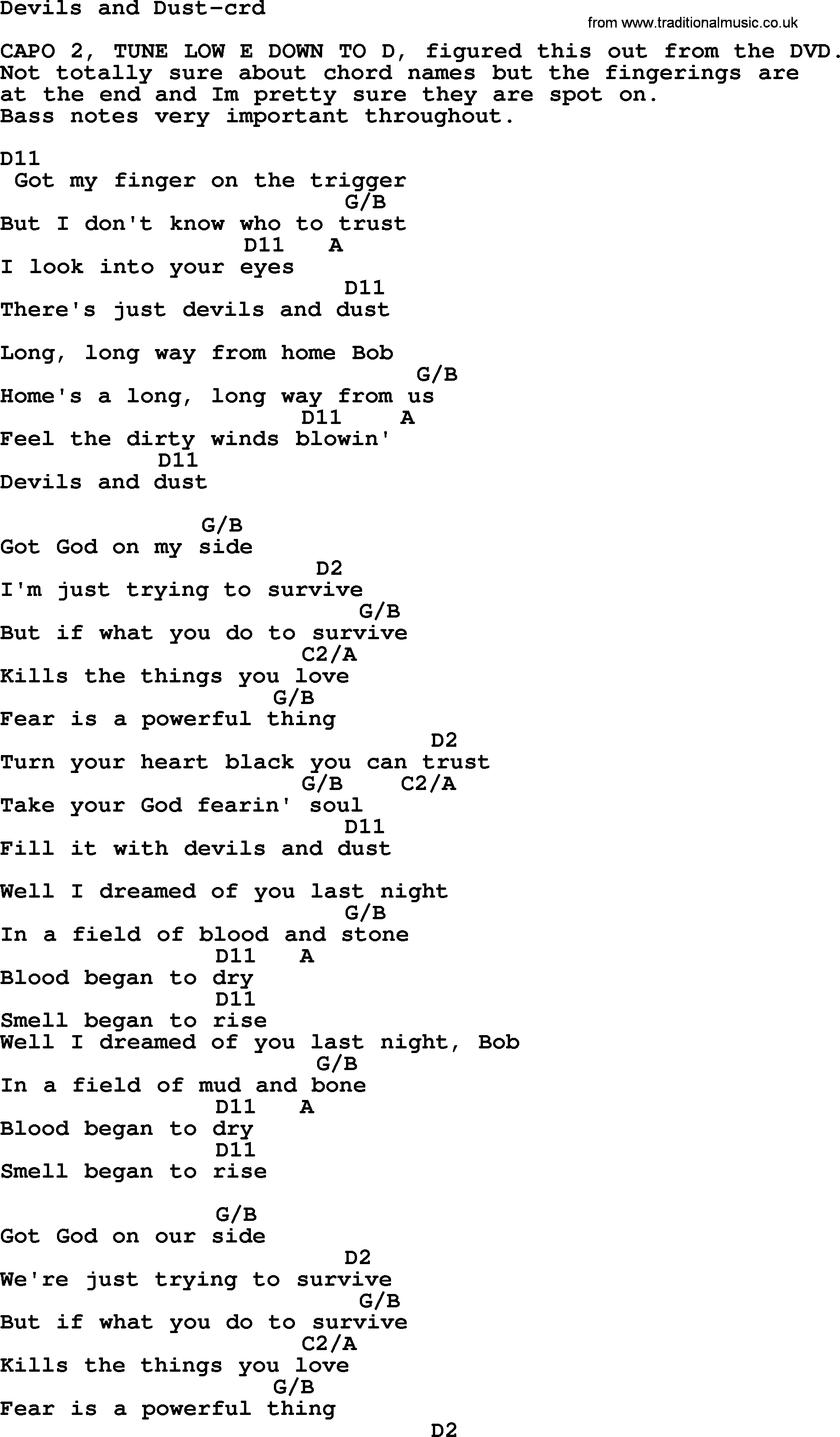 Bruce Springsteen song: Devils And Dust, lyrics and chords