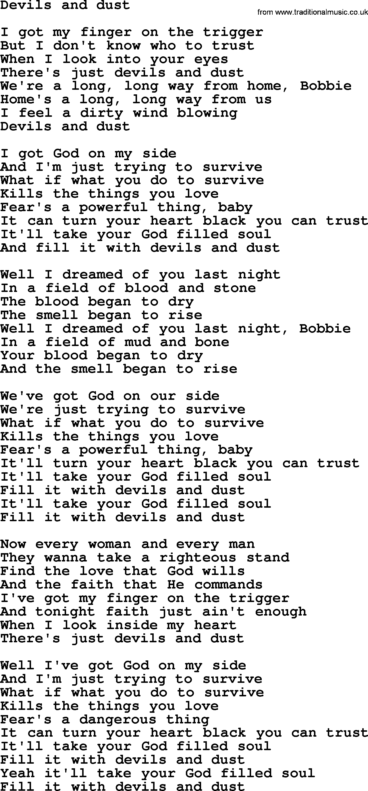 Bruce Springsteen song: Devils And Dust lyrics