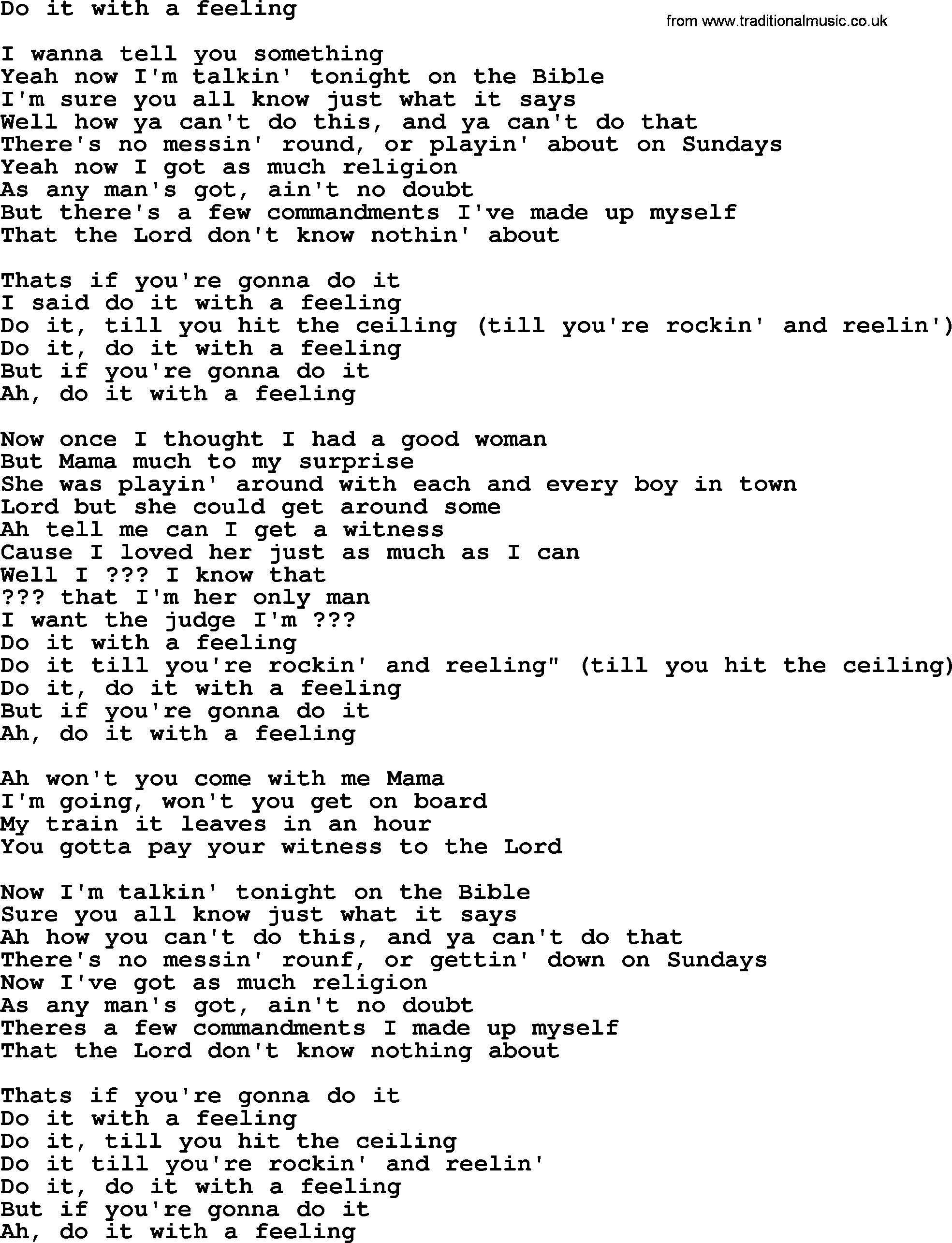 Bruce Springsteen song: Do It With A Feeling lyrics
