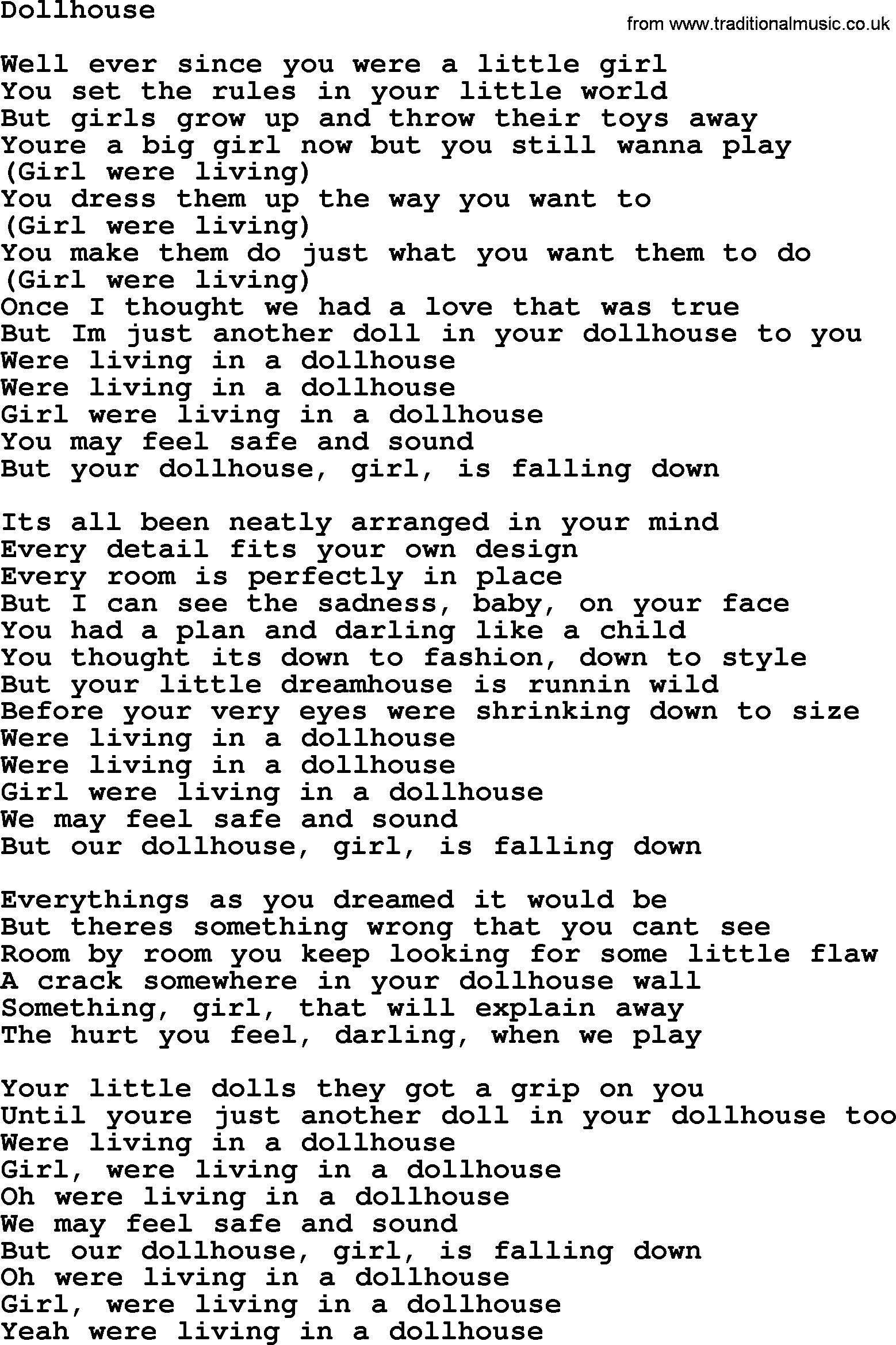 Bruce Springsteen song: Dollhouse lyrics