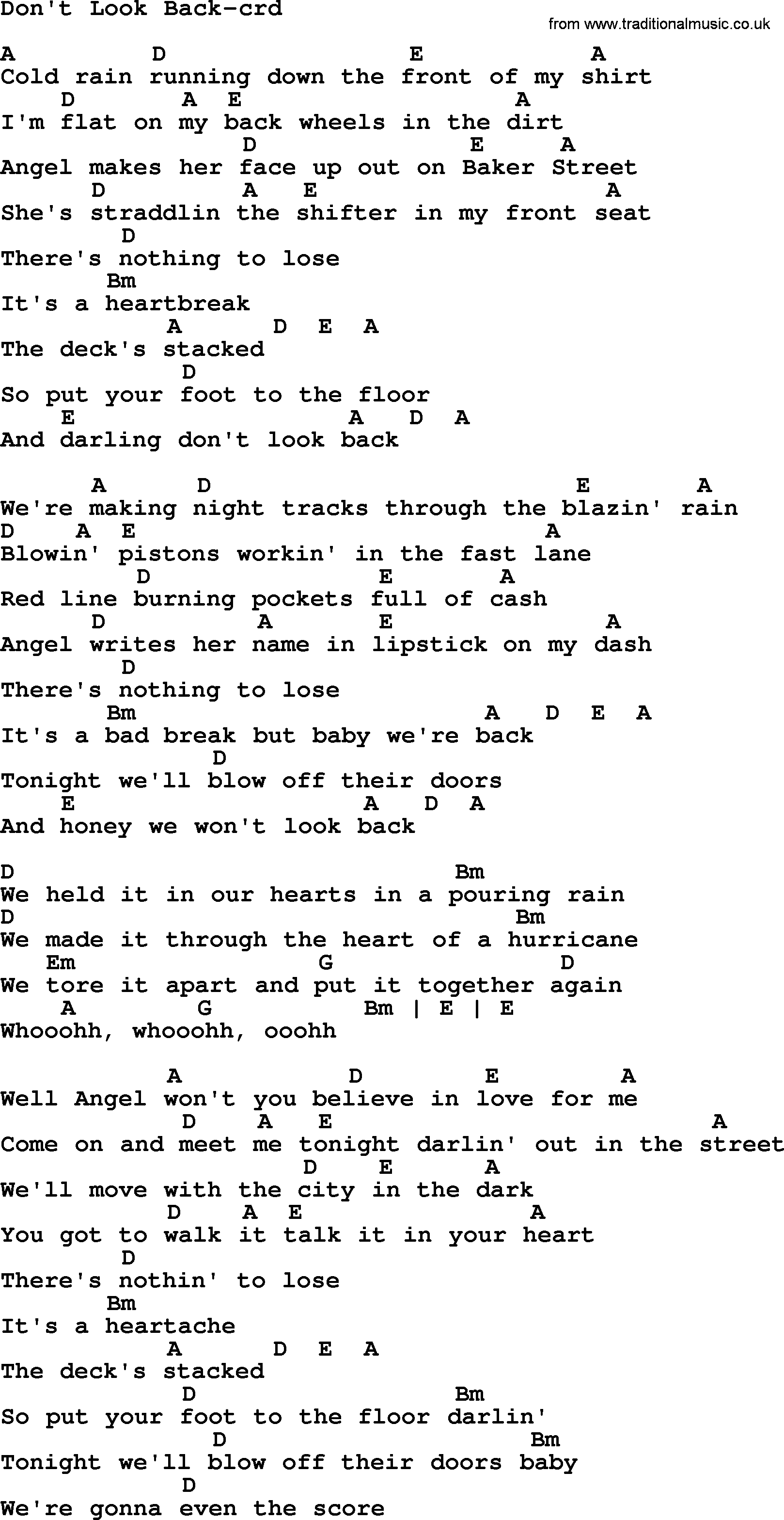 Bruce Springsteen song: Don't Look Back, lyrics and chords