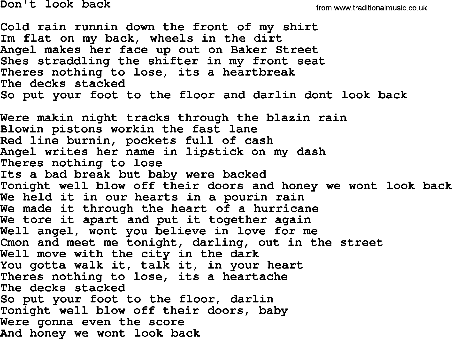 Bruce Springsteen song: Don't Look Back lyrics
