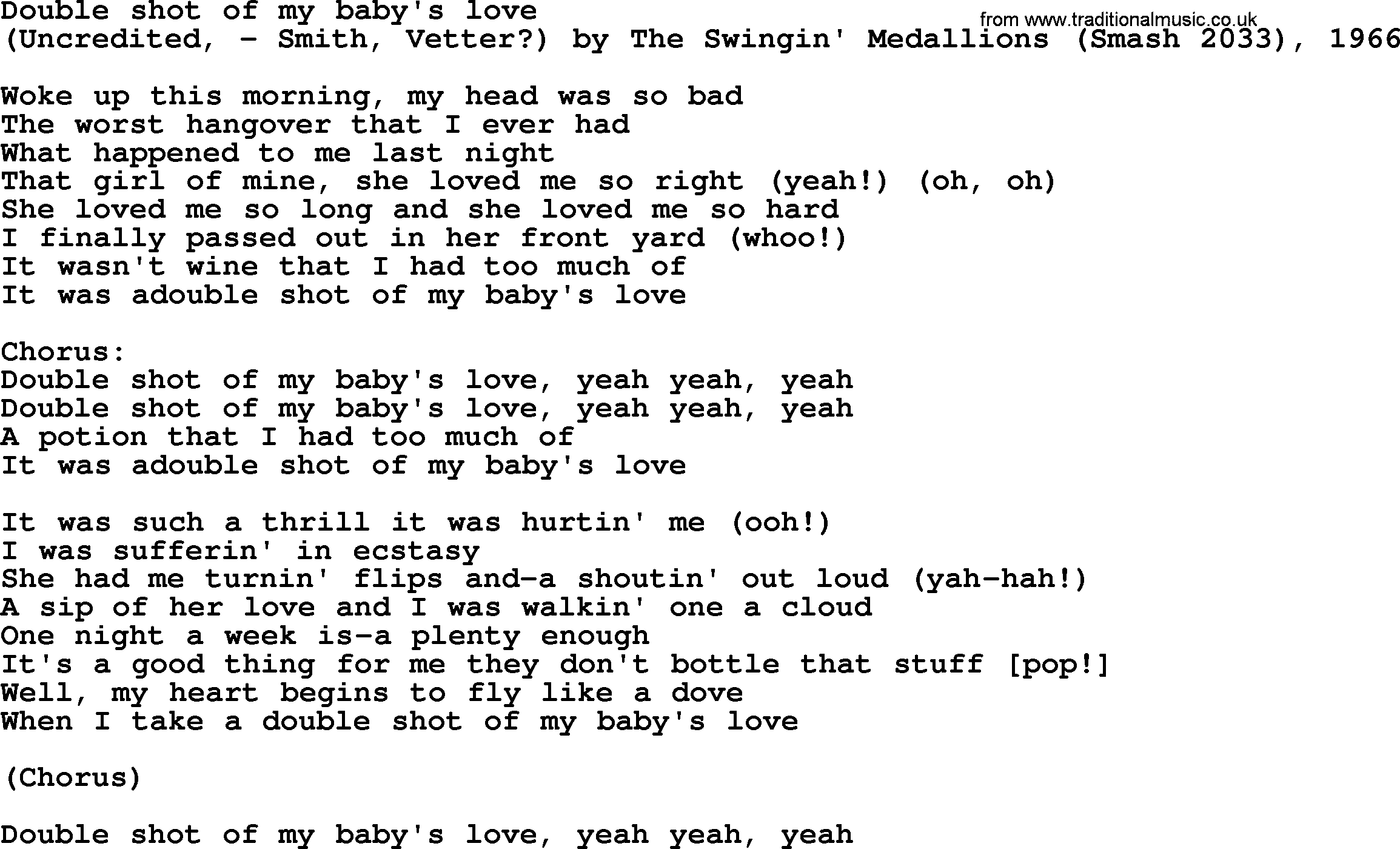 Bruce Springsteen song: Double Shot Of My Baby's Love lyrics