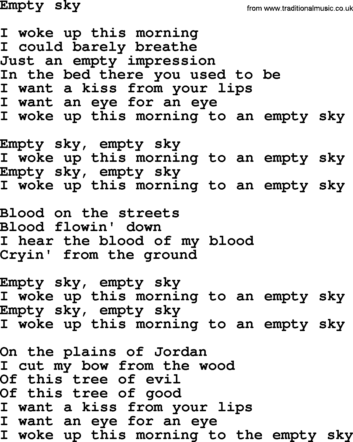 Bruce Springsteen song: Empty Sky lyrics