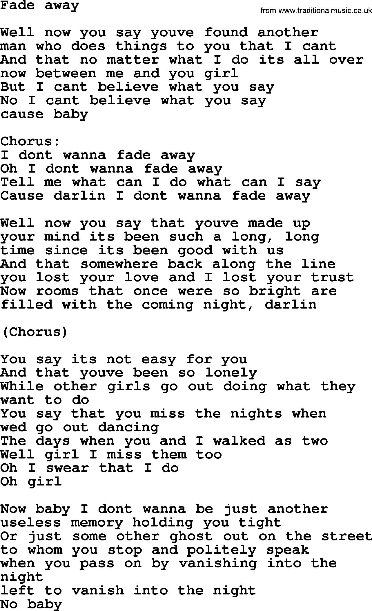 Bruce Springsteen song: Fade Away lyrics
