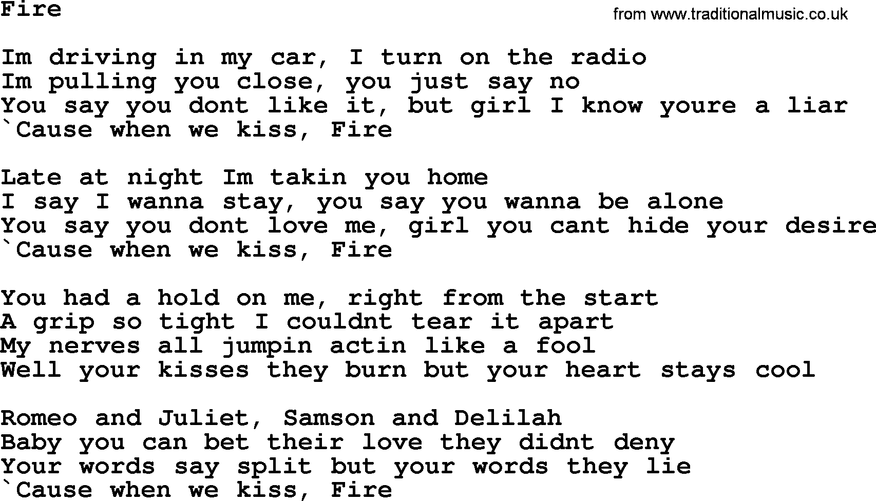 Bruce Springsteen song: Fire lyrics