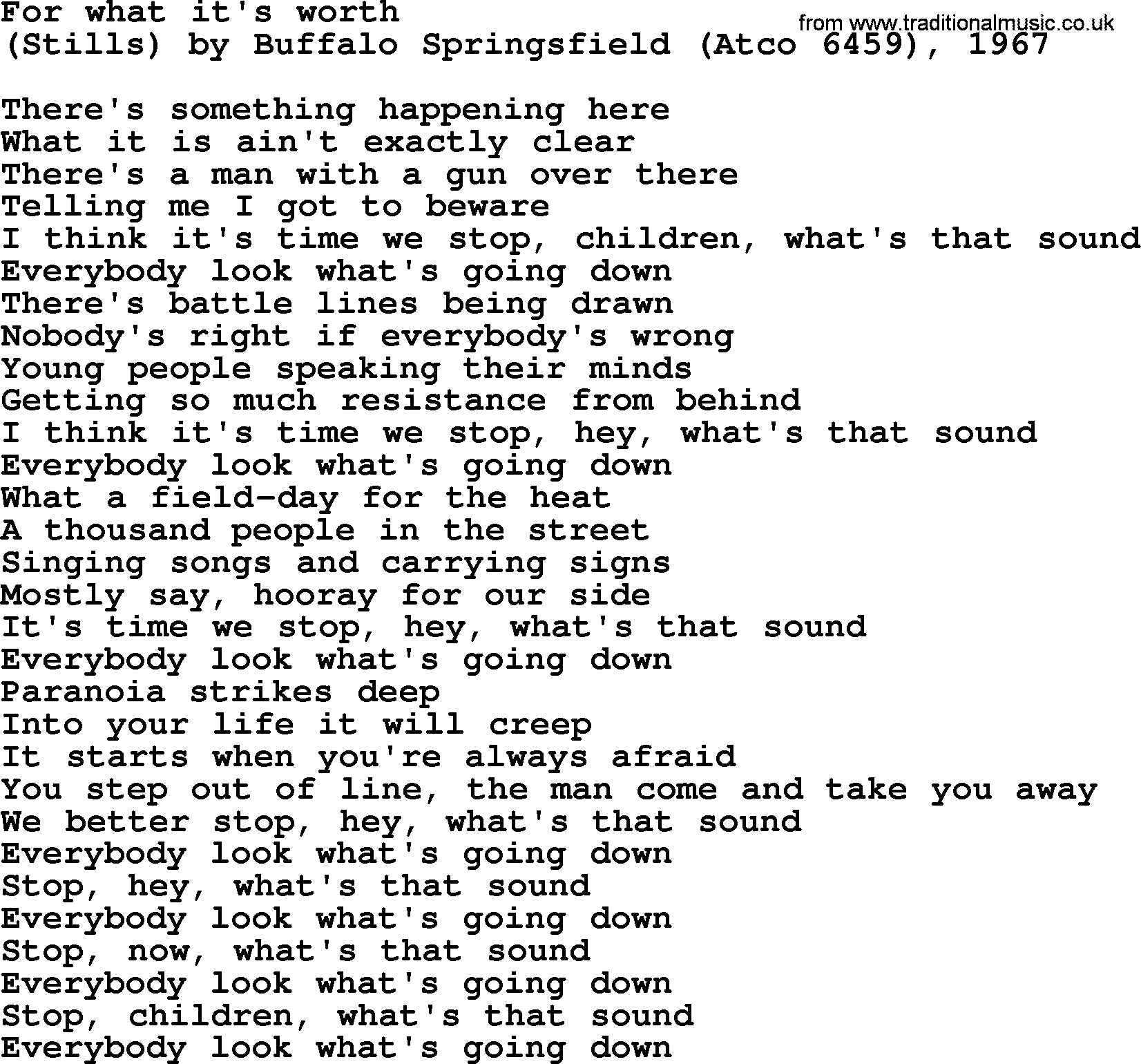 Bruce Springsteen song: For What It's Worth lyrics