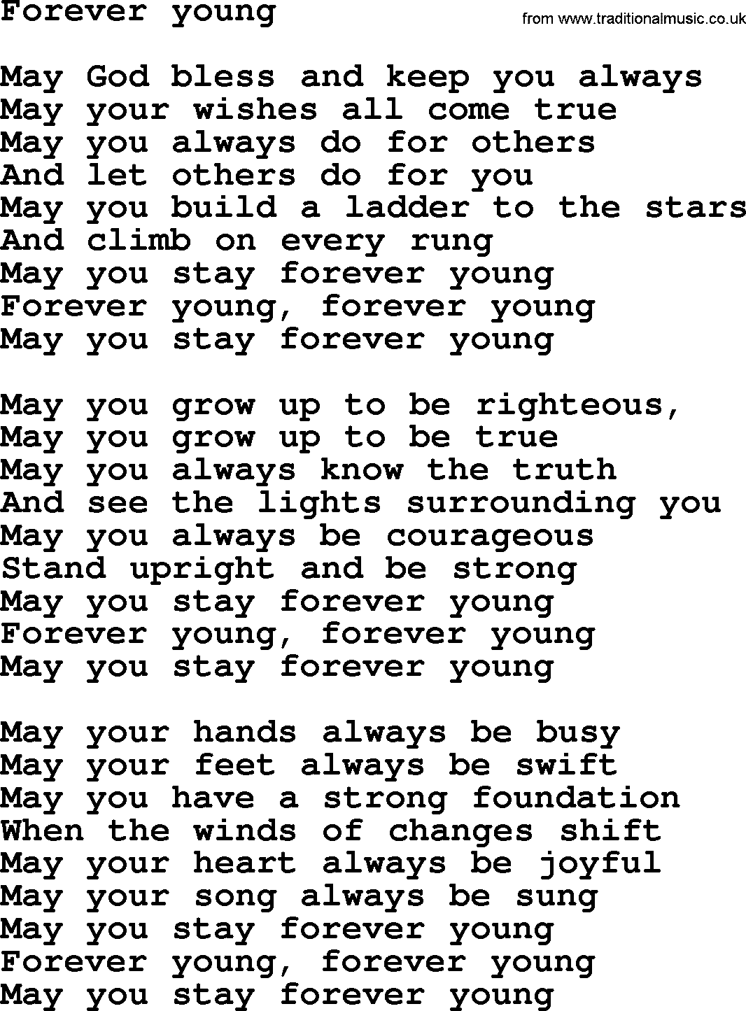 Bruce Springsteen song: Forever Young lyrics