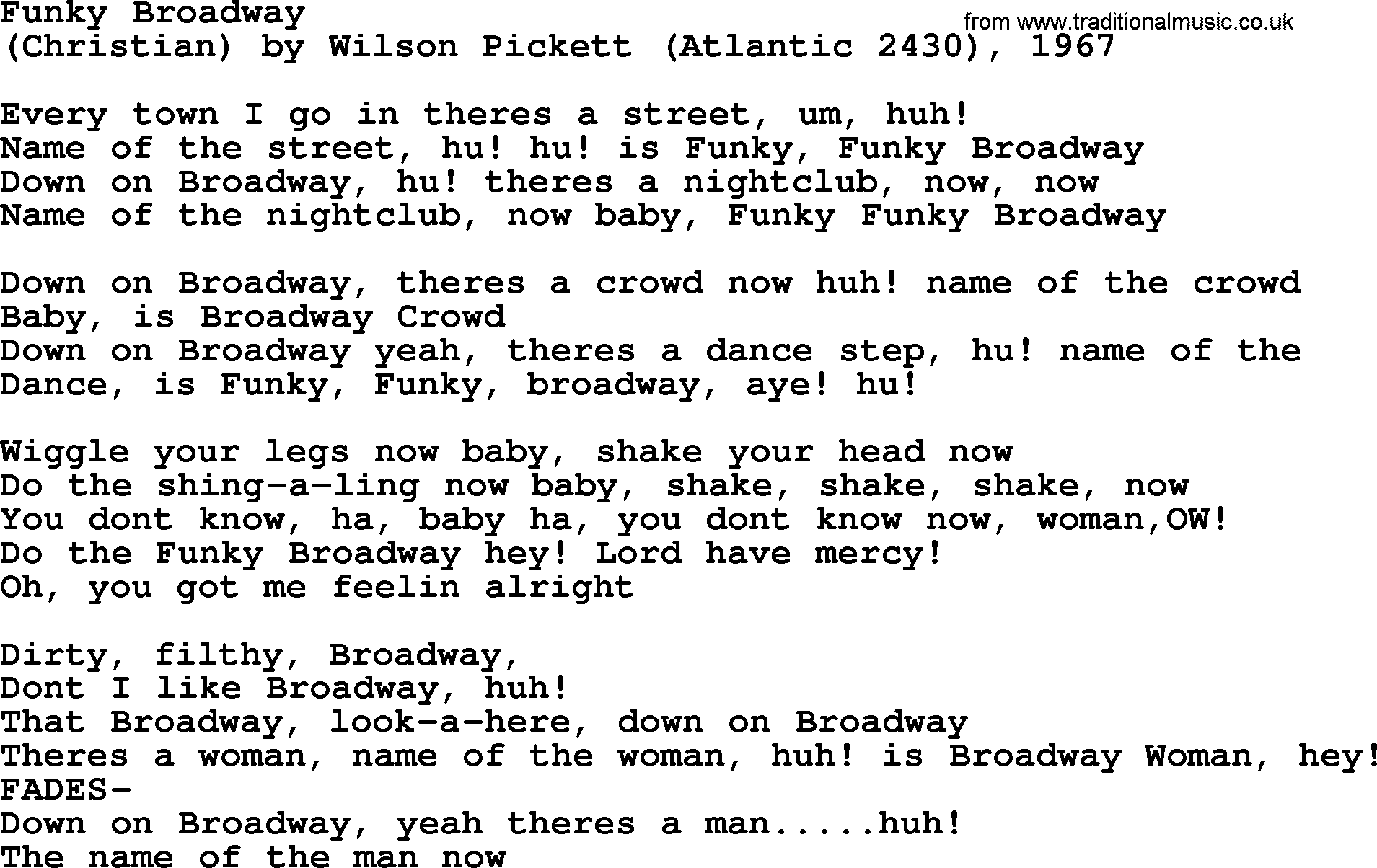 Bruce Springsteen song: Funky Broadway lyrics
