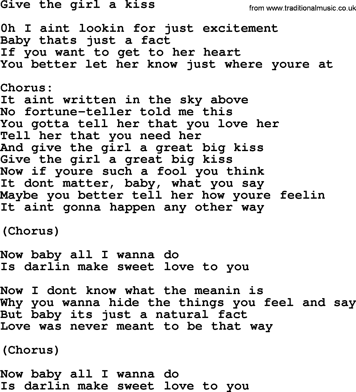 Bruce Springsteen song: Give The Girl A Kiss lyrics