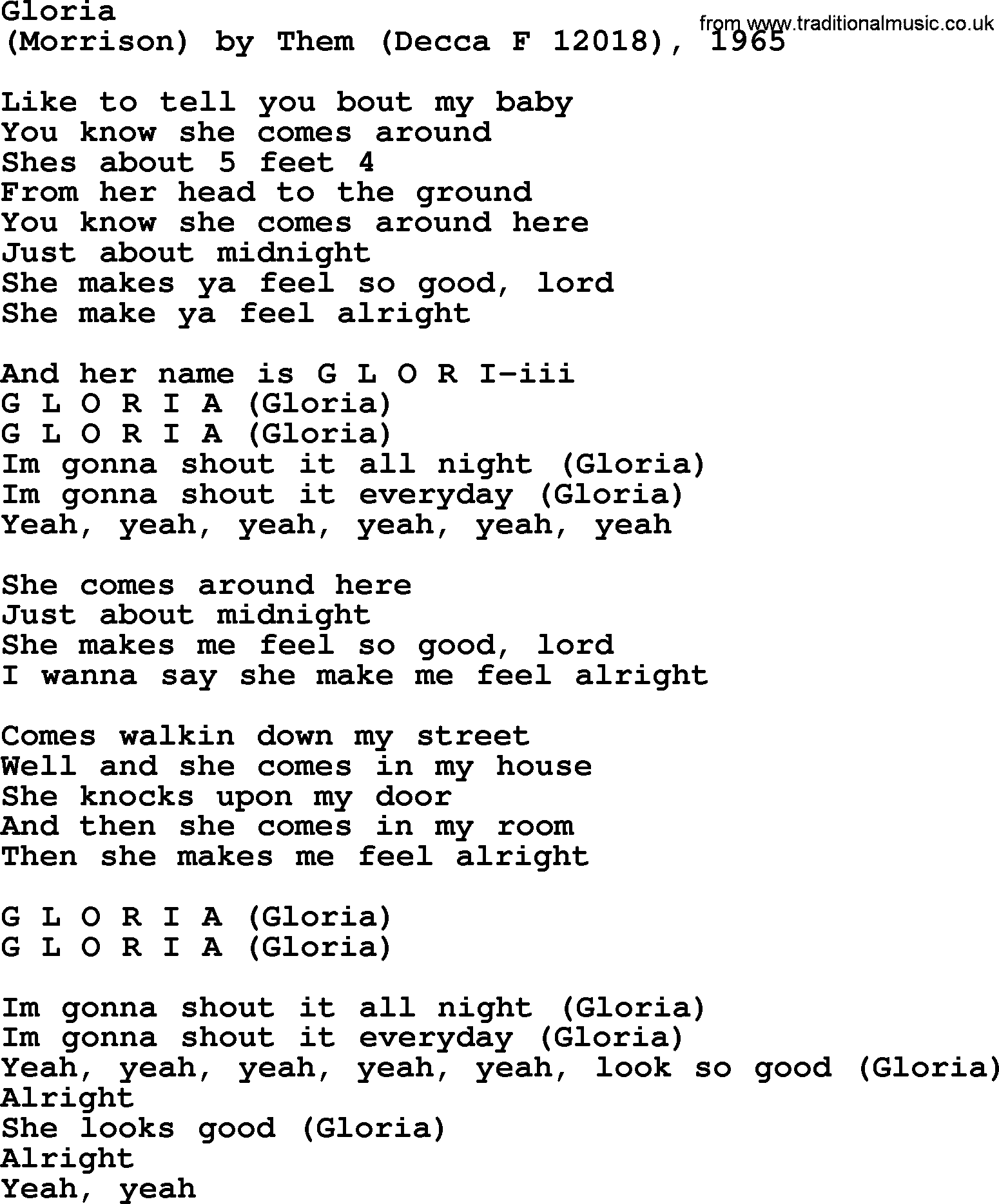 Bruce Springsteen song: Gloria lyrics