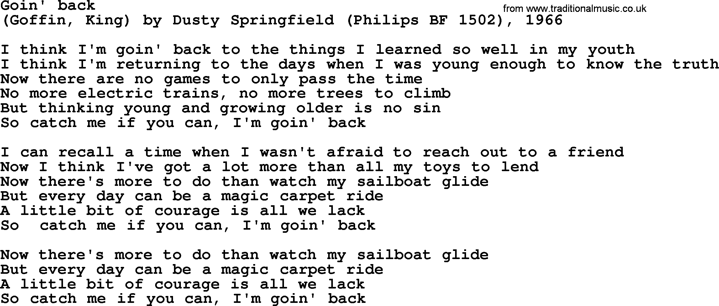 Bruce Springsteen song: Goin' Back lyrics