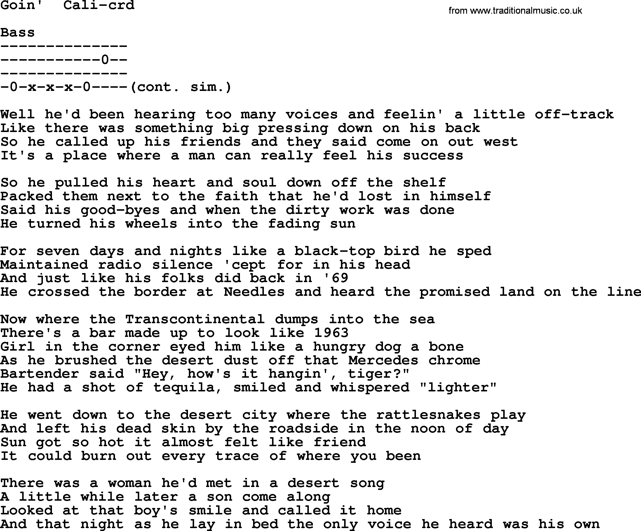 Bruce Springsteen song: Goin' Cali, lyrics and chords