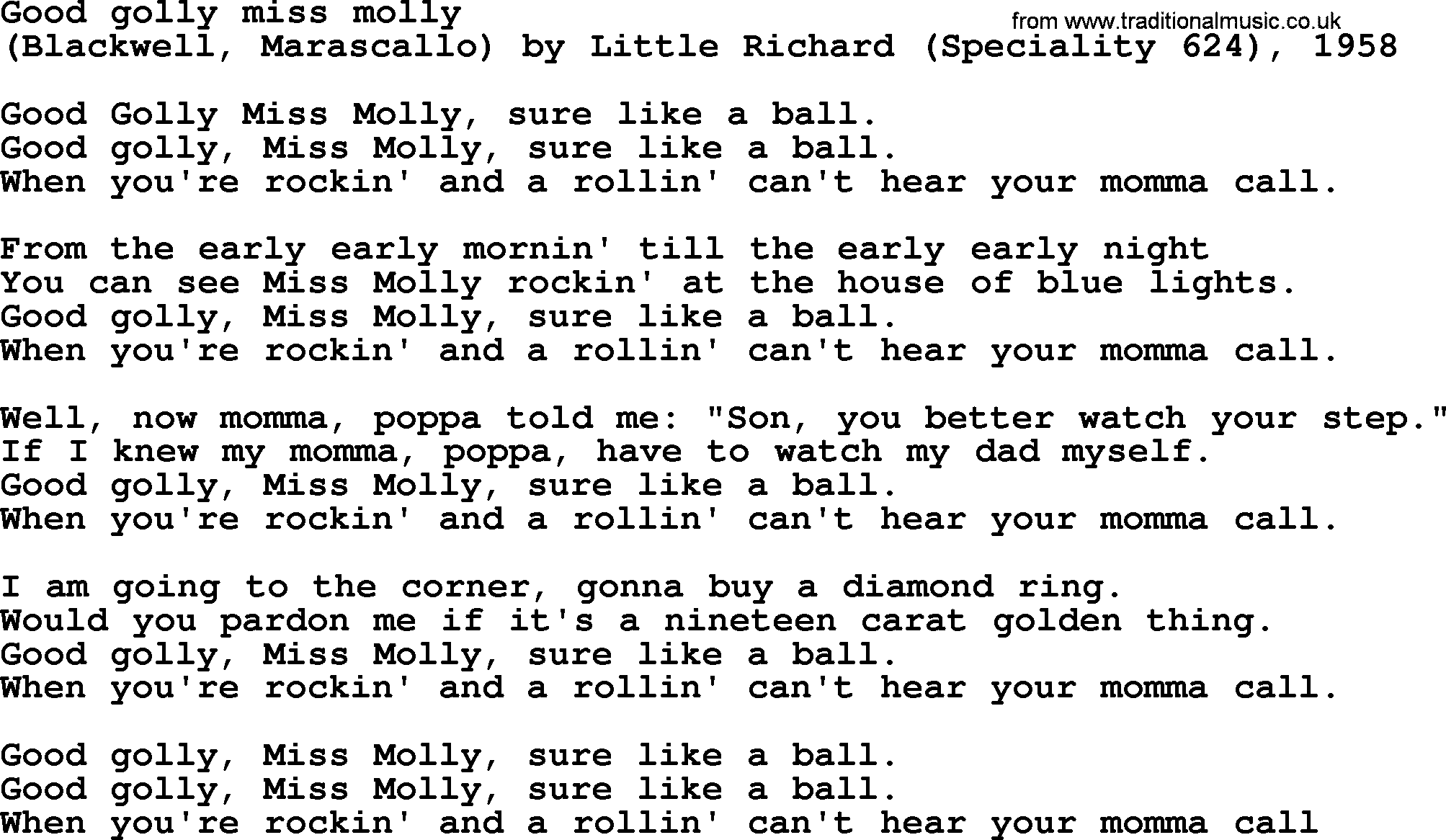 Bruce Springsteen song: Good Golly Miss Molly lyrics