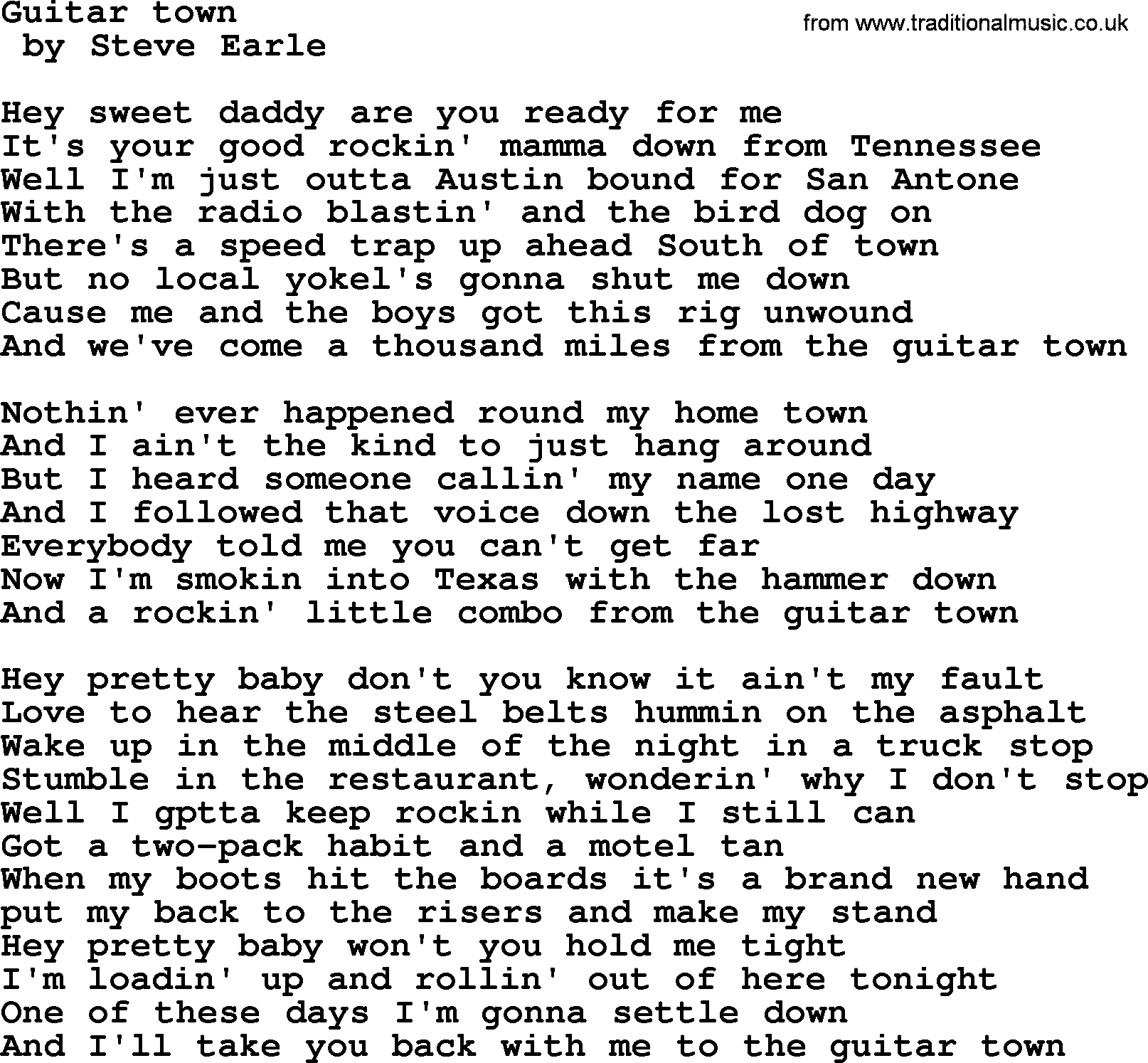 Bruce Springsteen song: Guitar Town lyrics