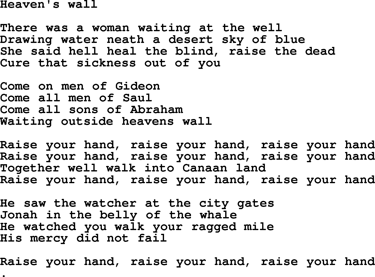 Bruce Springsteen song: Heaven's Wall lyrics