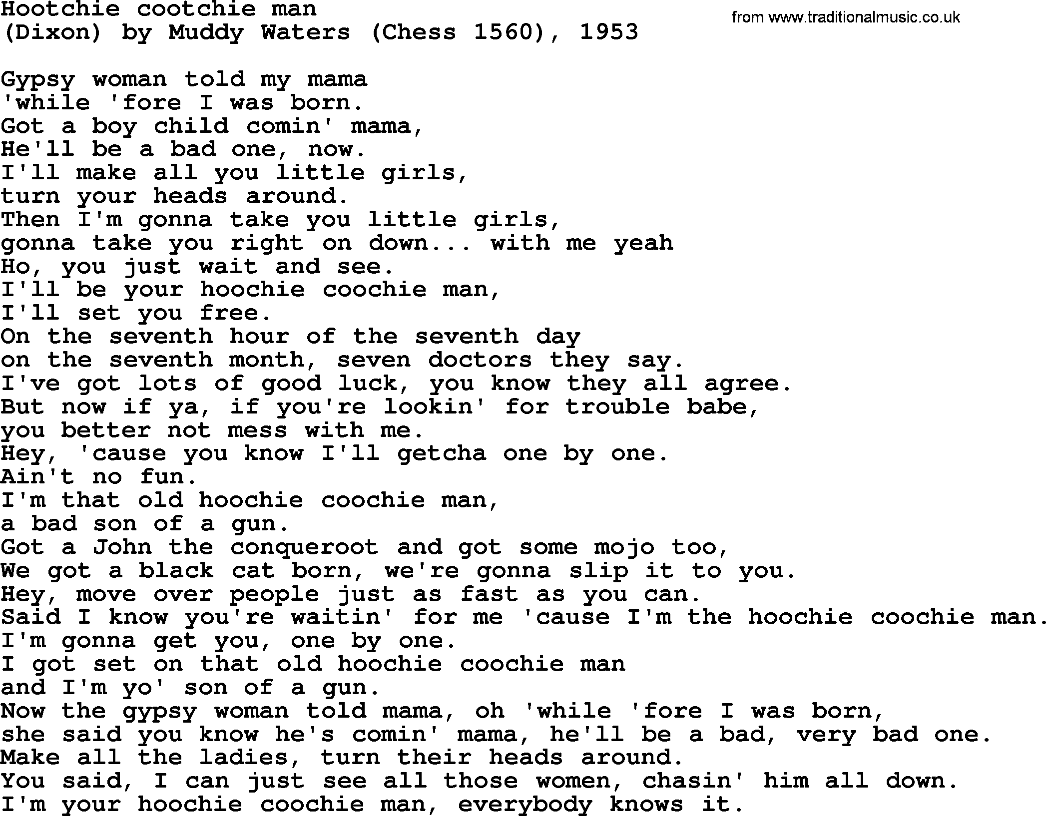 Bruce Springsteen song: Hootchie Cootchie Man lyrics