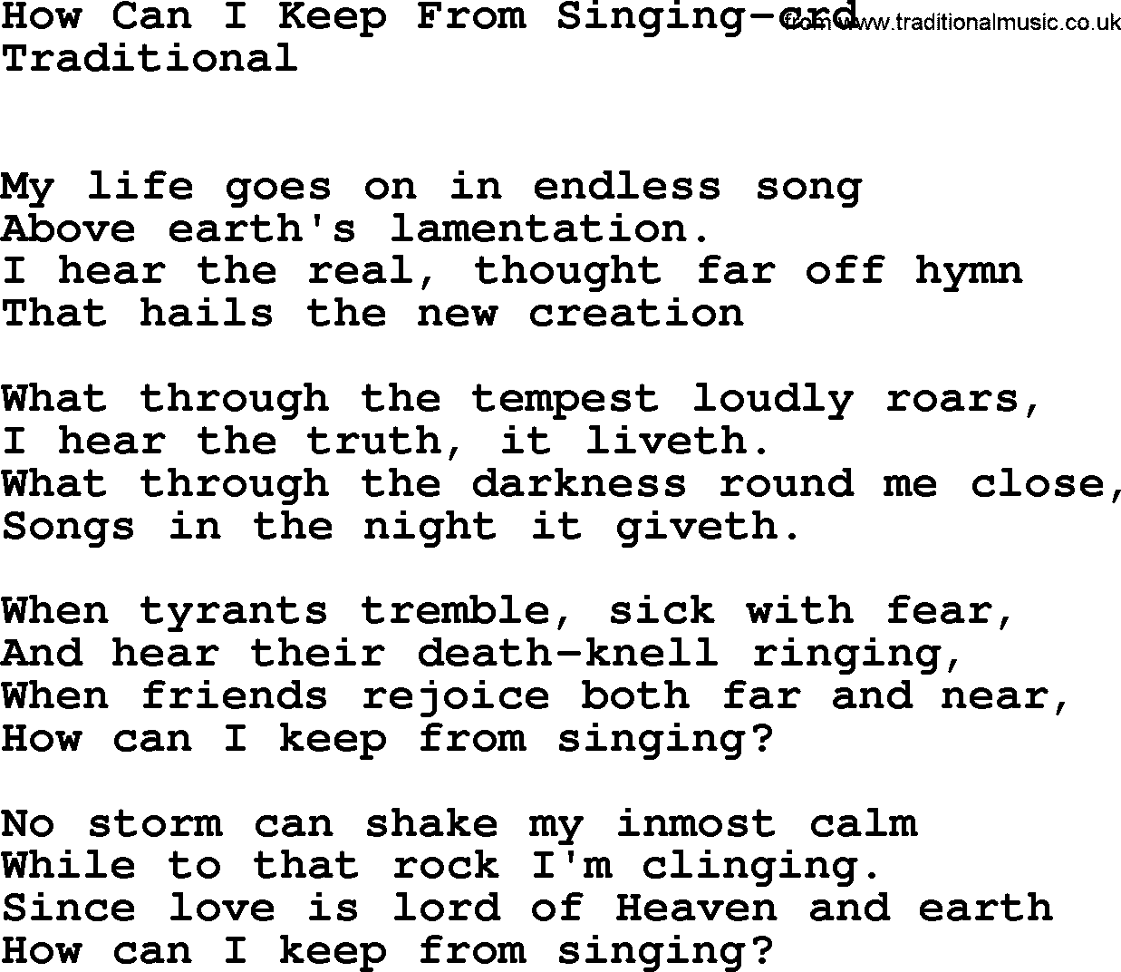 Bruce Springsteen song: How Can I Keep From Singing, lyrics and chords