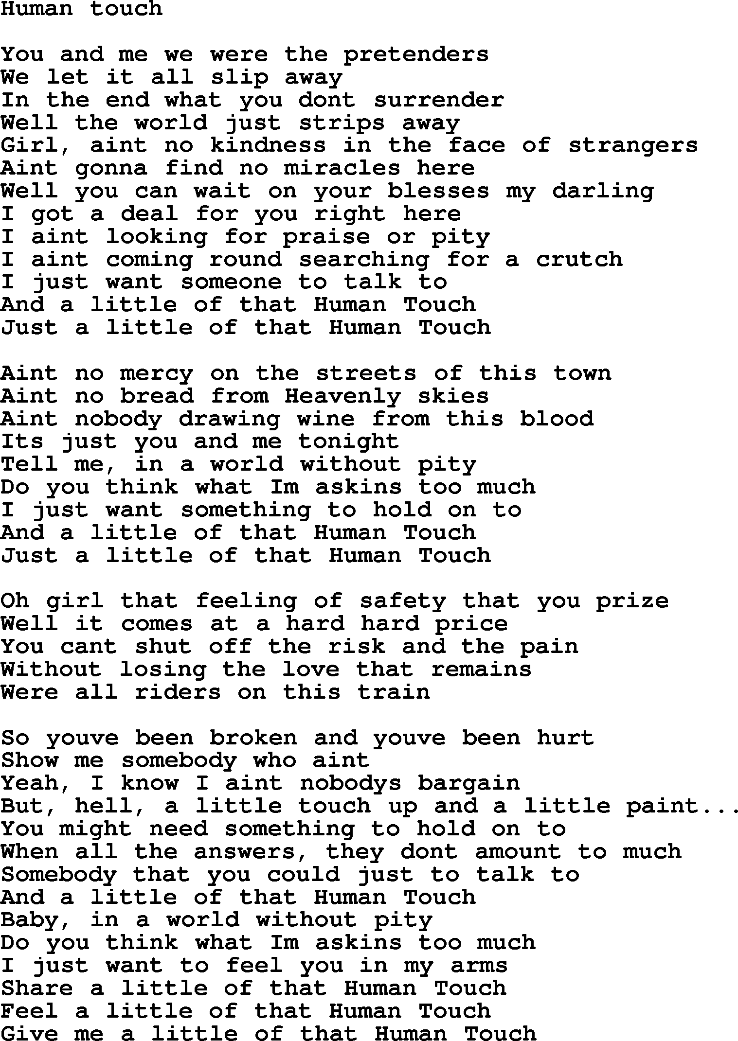 Bruce Springsteen song: Human Touch lyrics