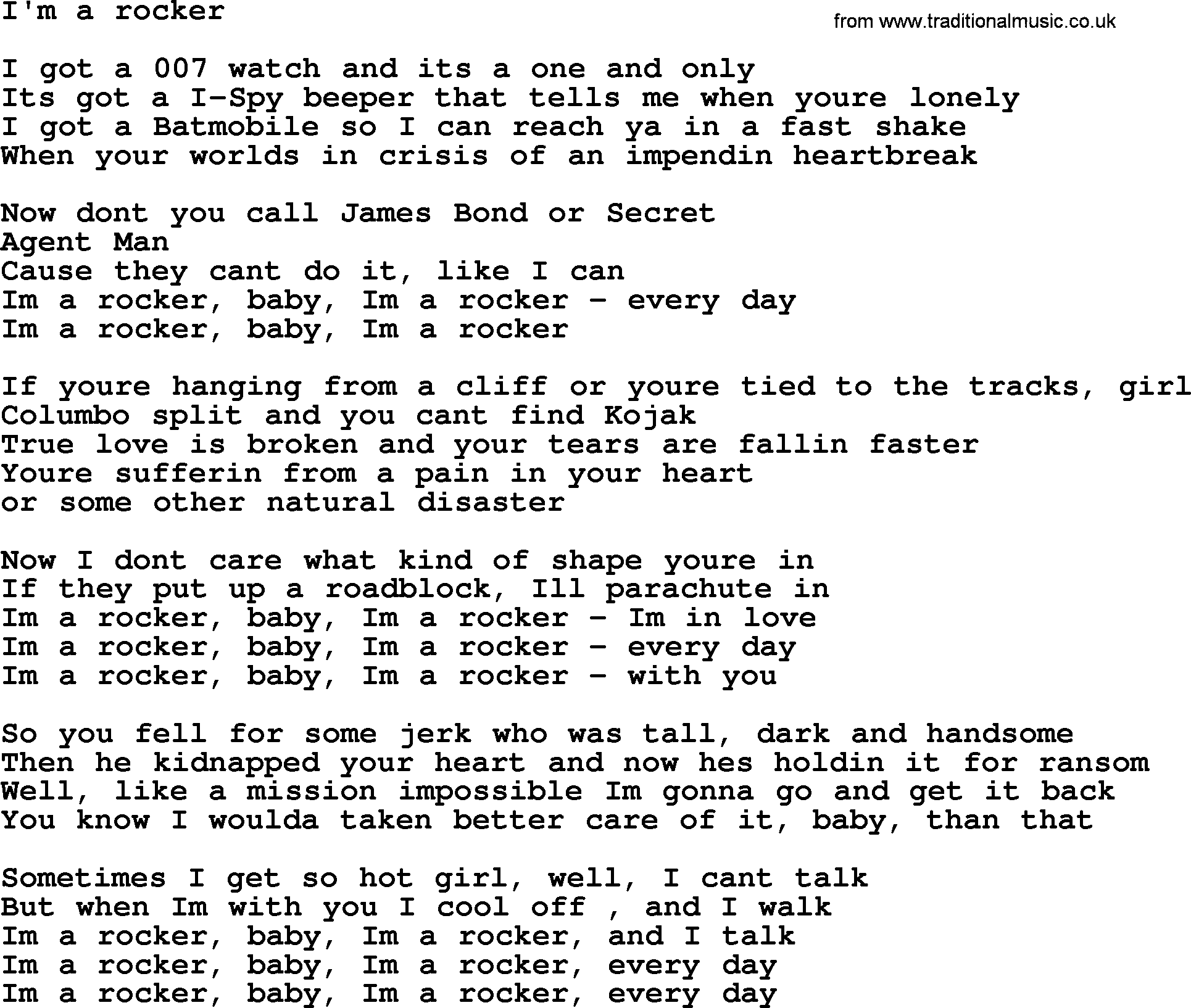 Bruce Springsteen song: I'm A Rocker lyrics
