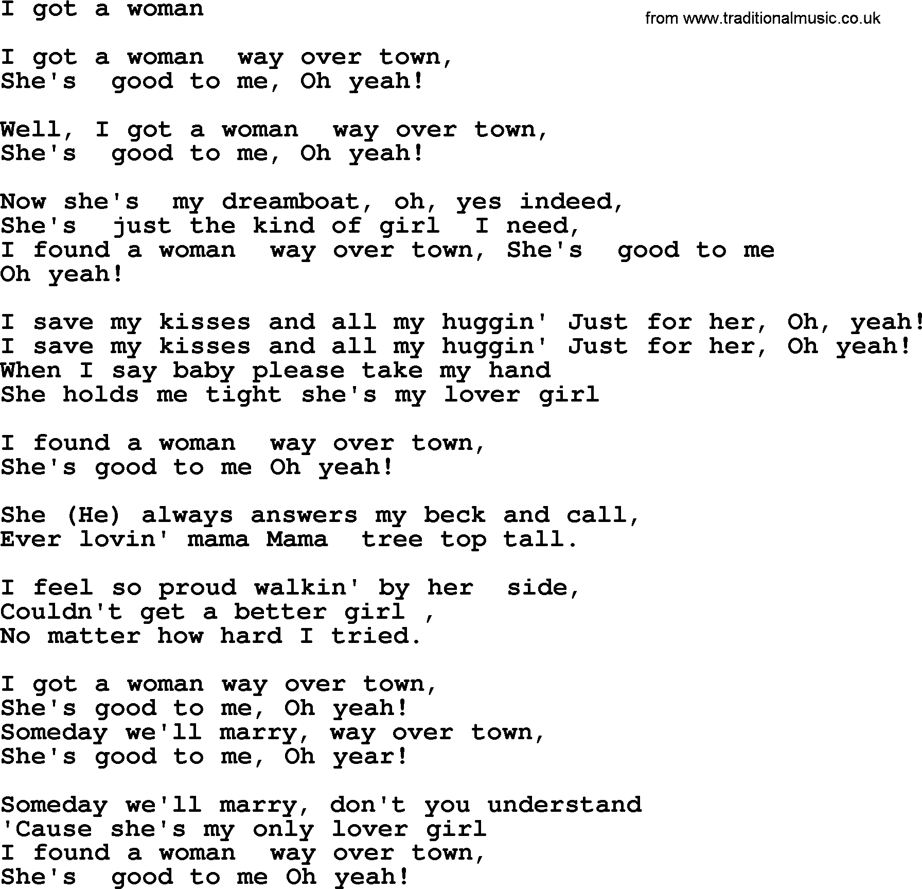 Bruce Springsteen song: I Got A Woman lyrics