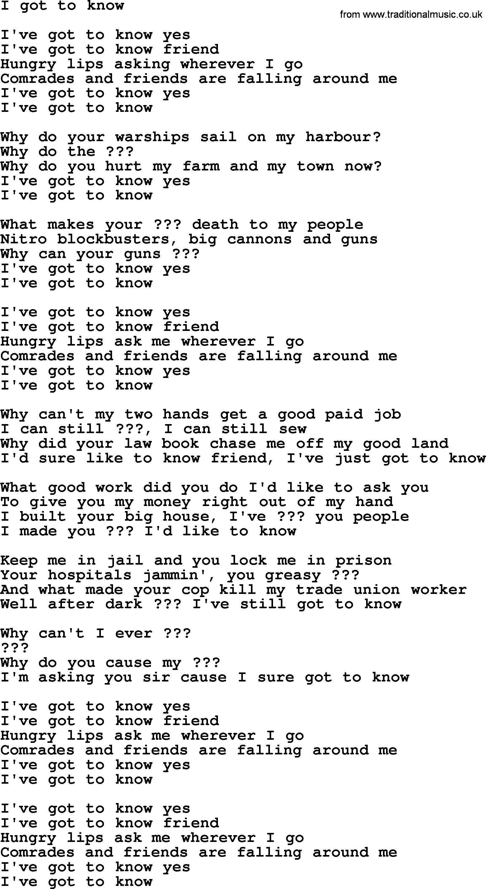 Bruce Springsteen song: I Got To Know lyrics