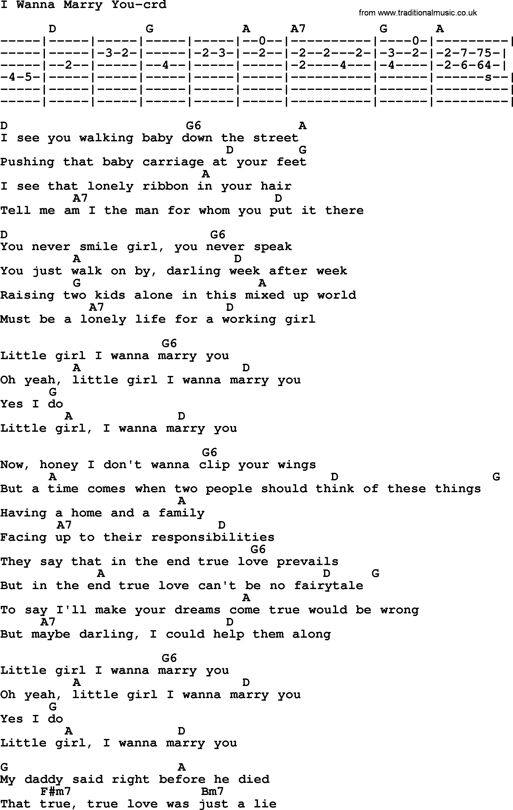 Bruce Springsteen song: I Wanna Marry You, lyrics and chords