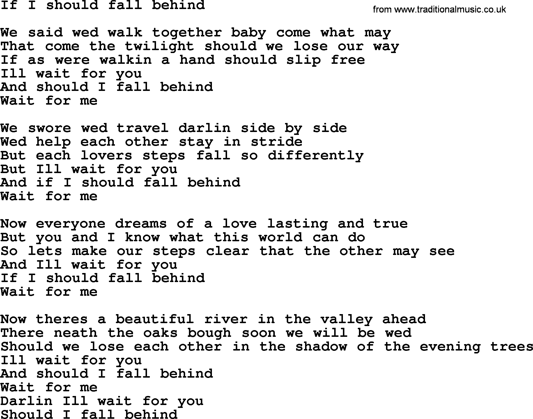 Bruce Springsteen song: If I Should Fall Behind lyrics