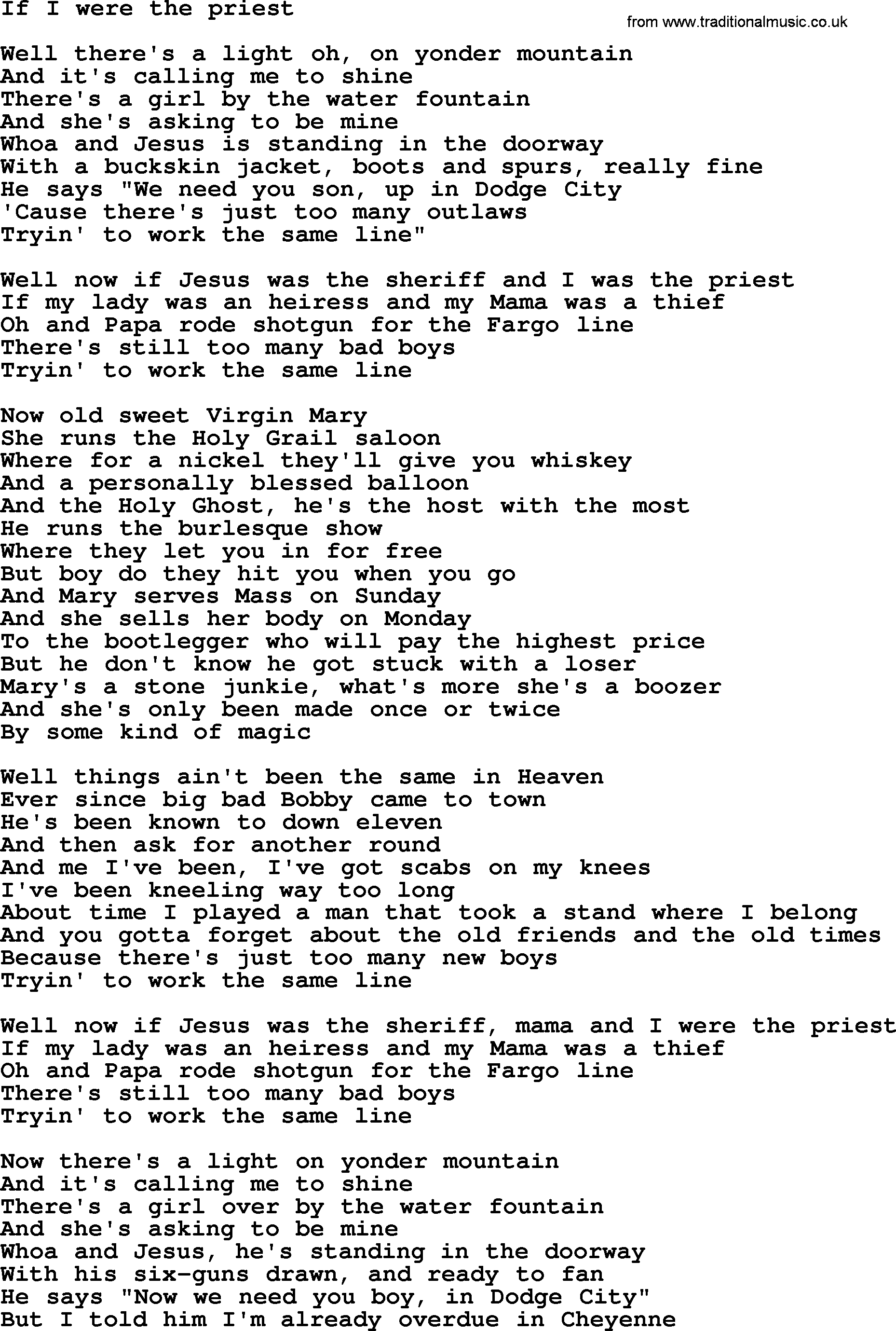 Bruce Springsteen song: If I Were The Priest lyrics