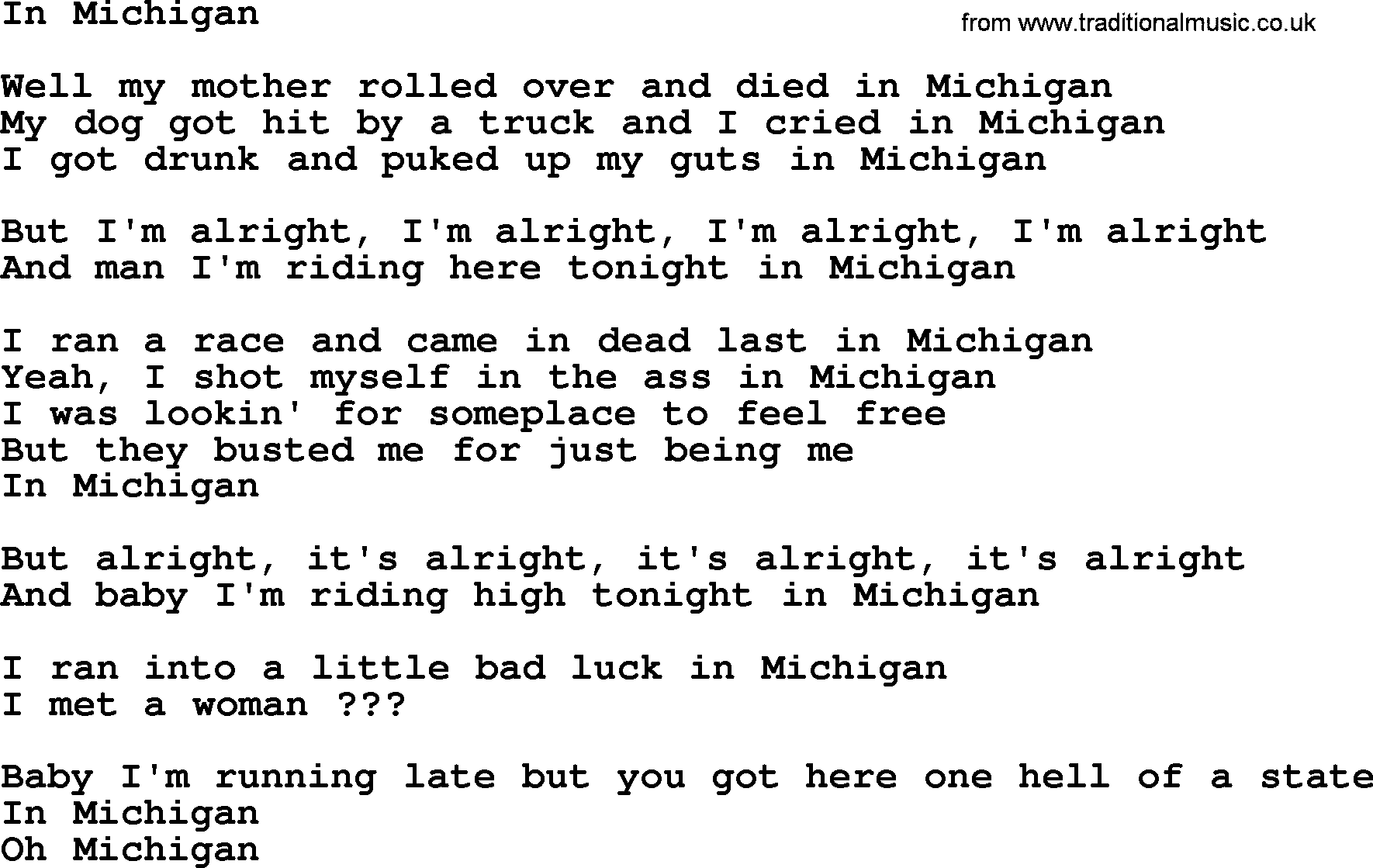 Bruce Springsteen song: In Michigan lyrics