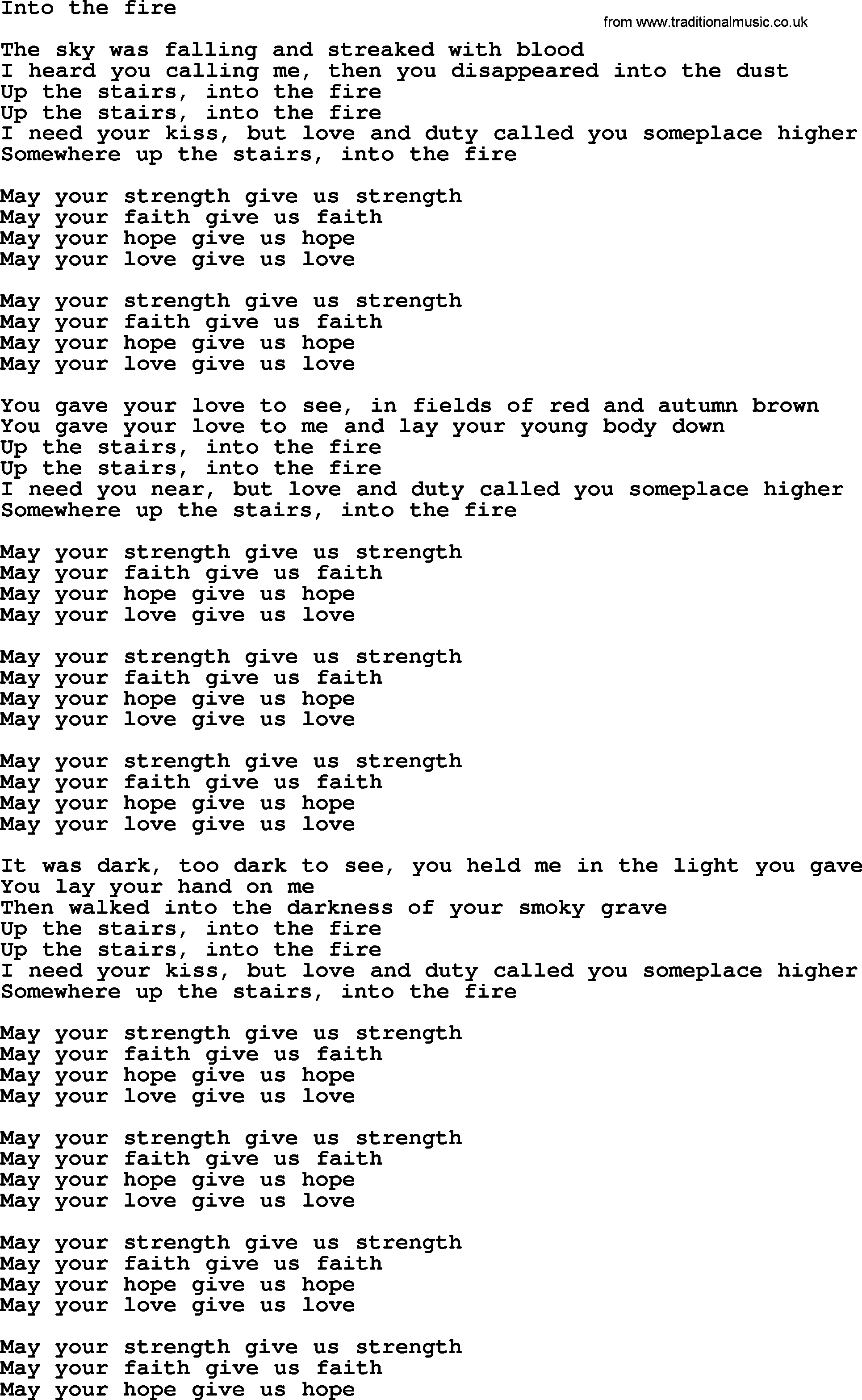 Bruce Springsteen song: Into The Fire lyrics